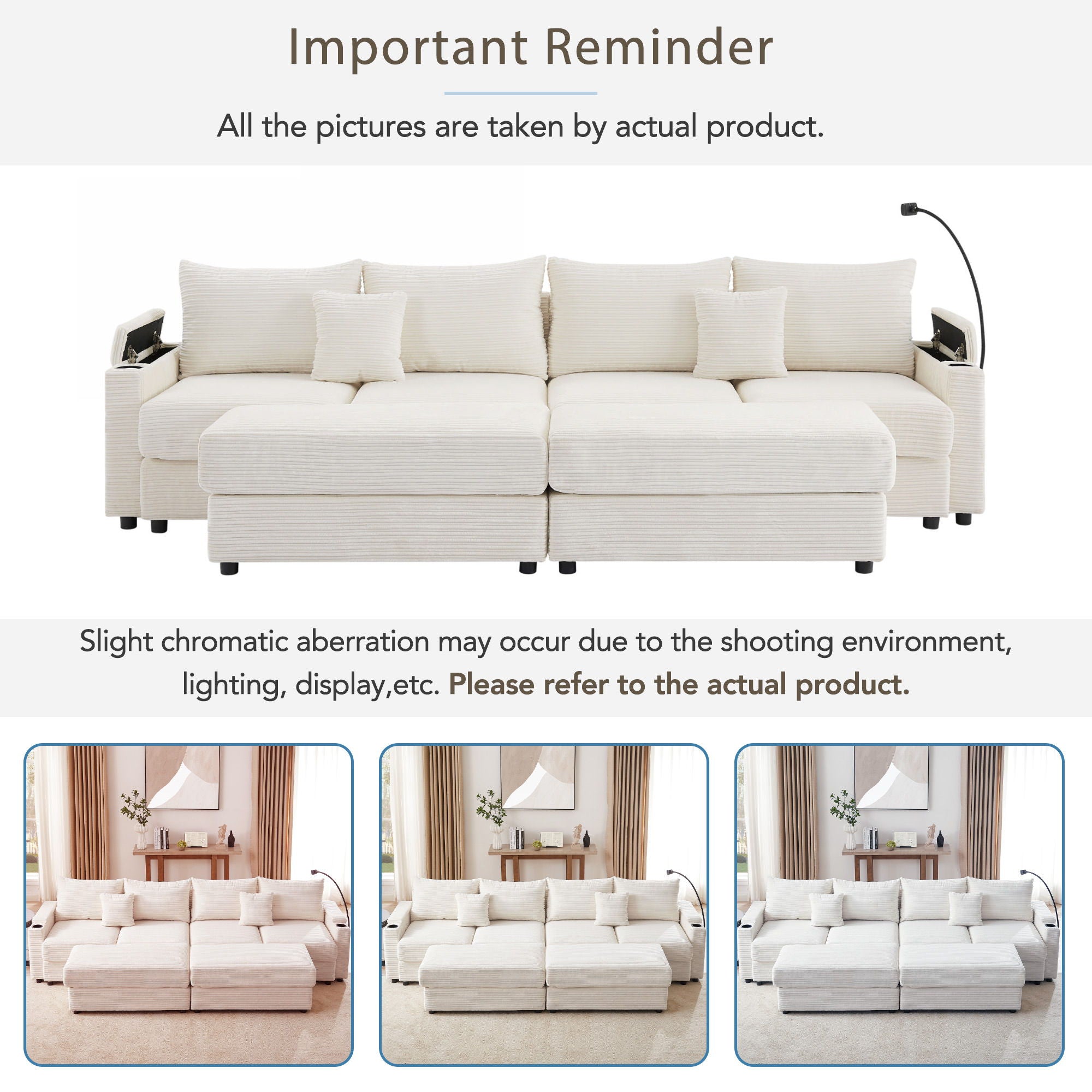 Modern Style Loveseat Sofa Sectional Sofa Couch With Storage Space, A Movable Ottoman, Two USB Ports, Two Cup Holders, A Phone Holder For Living Room