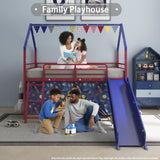 Jack - House Loft Bed With Slide And Curtain Set