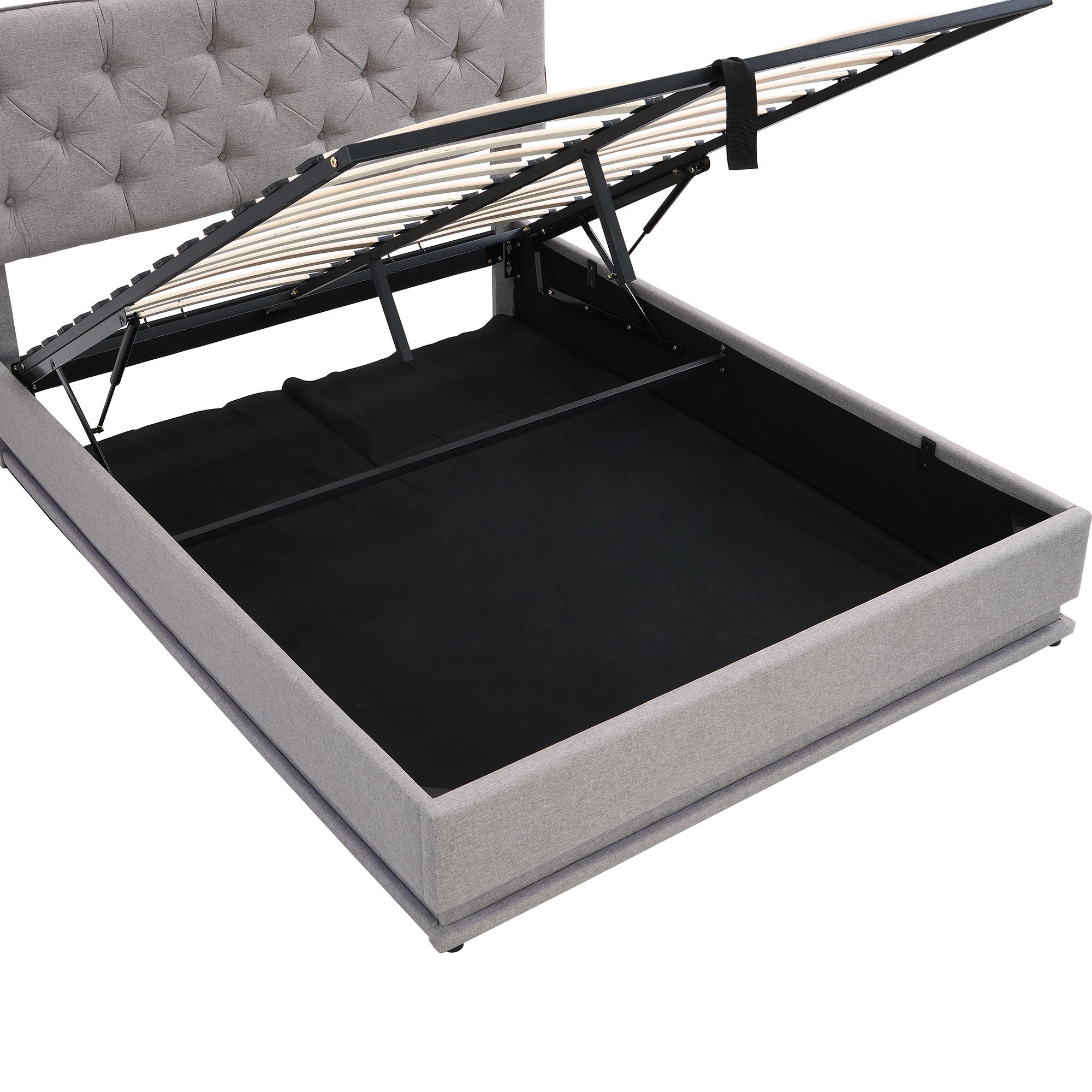 Upholstered Bed With Hydraulic Storage System And LED Light, Modern Platform Bed With Button-Tufted Design Headboard