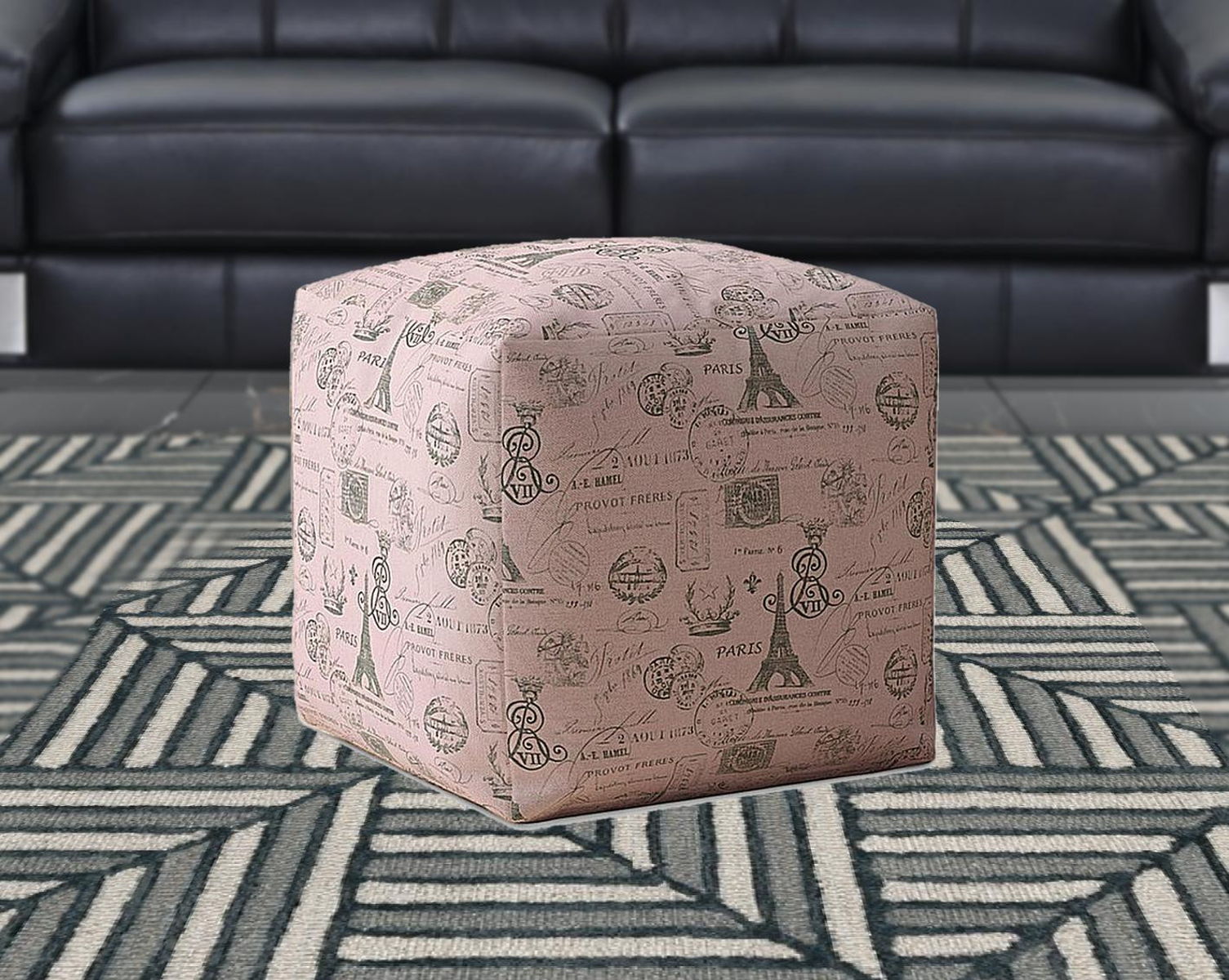 Twill Paris Pouf Cover - Pink