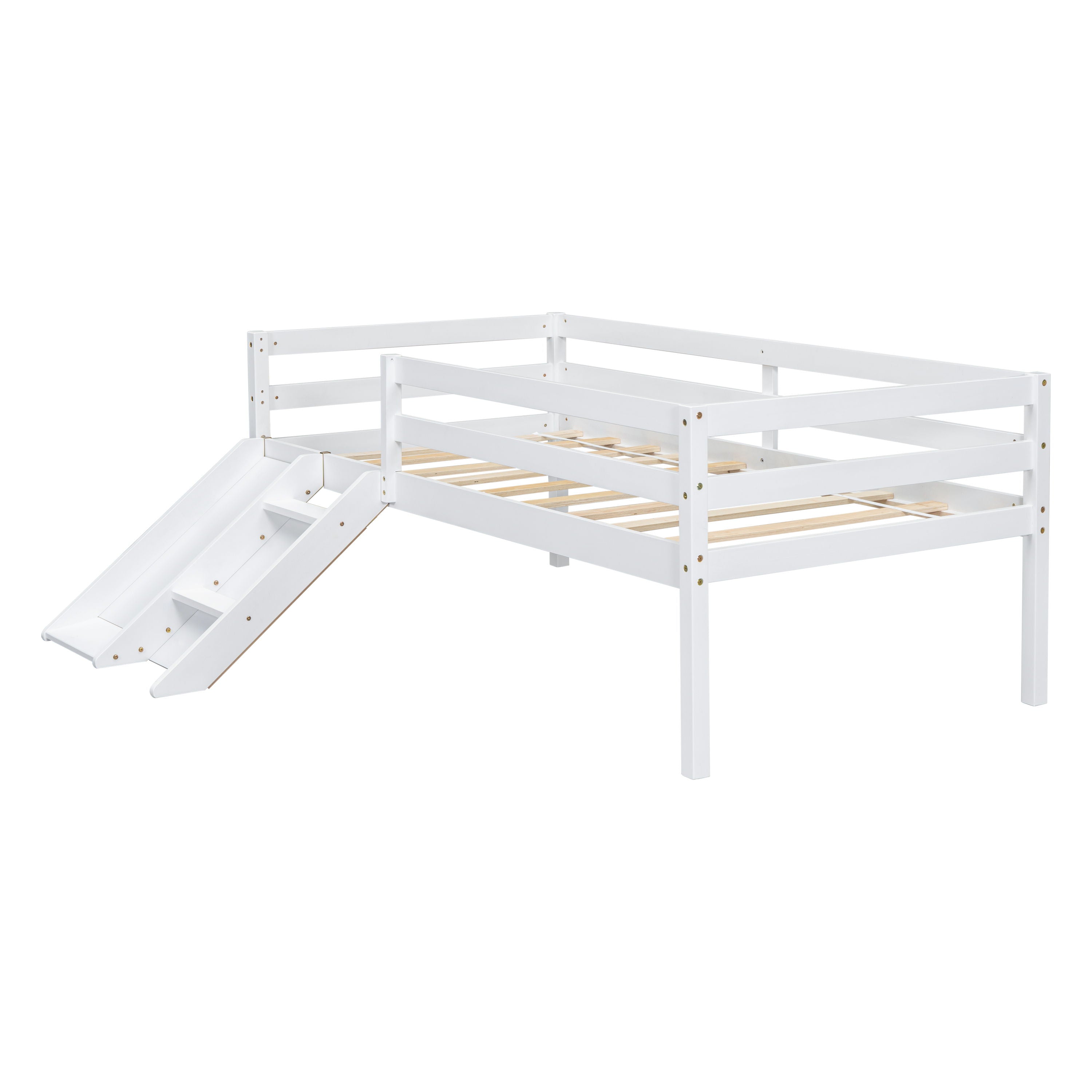 Low Loft Bed With Slide, Ladder, Safety Guardrails, No Box Spring Needed