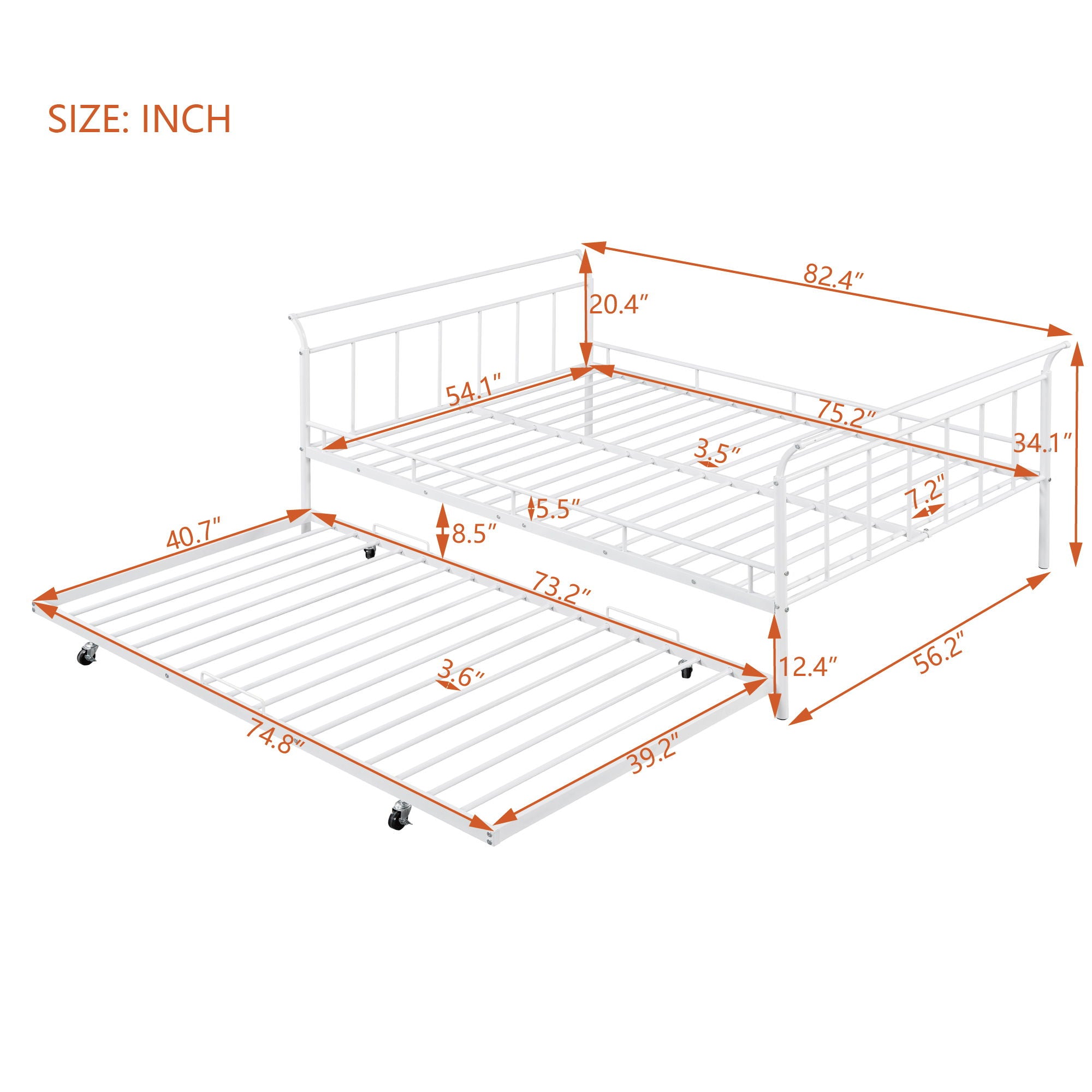 Metal Daybed With Curved Handle Design And Trundle