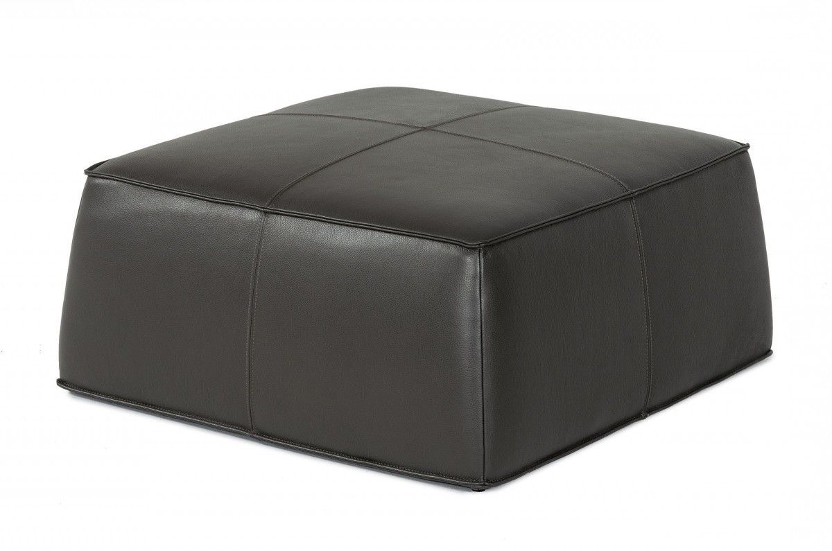 Faux Leather Cocktail Ottoman - Slate Gray