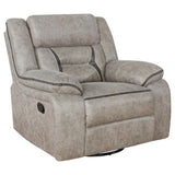 Greer - Upholstered Swivel Glider Recliner Chair Gray by CoasterEveryday | Bel Furniture