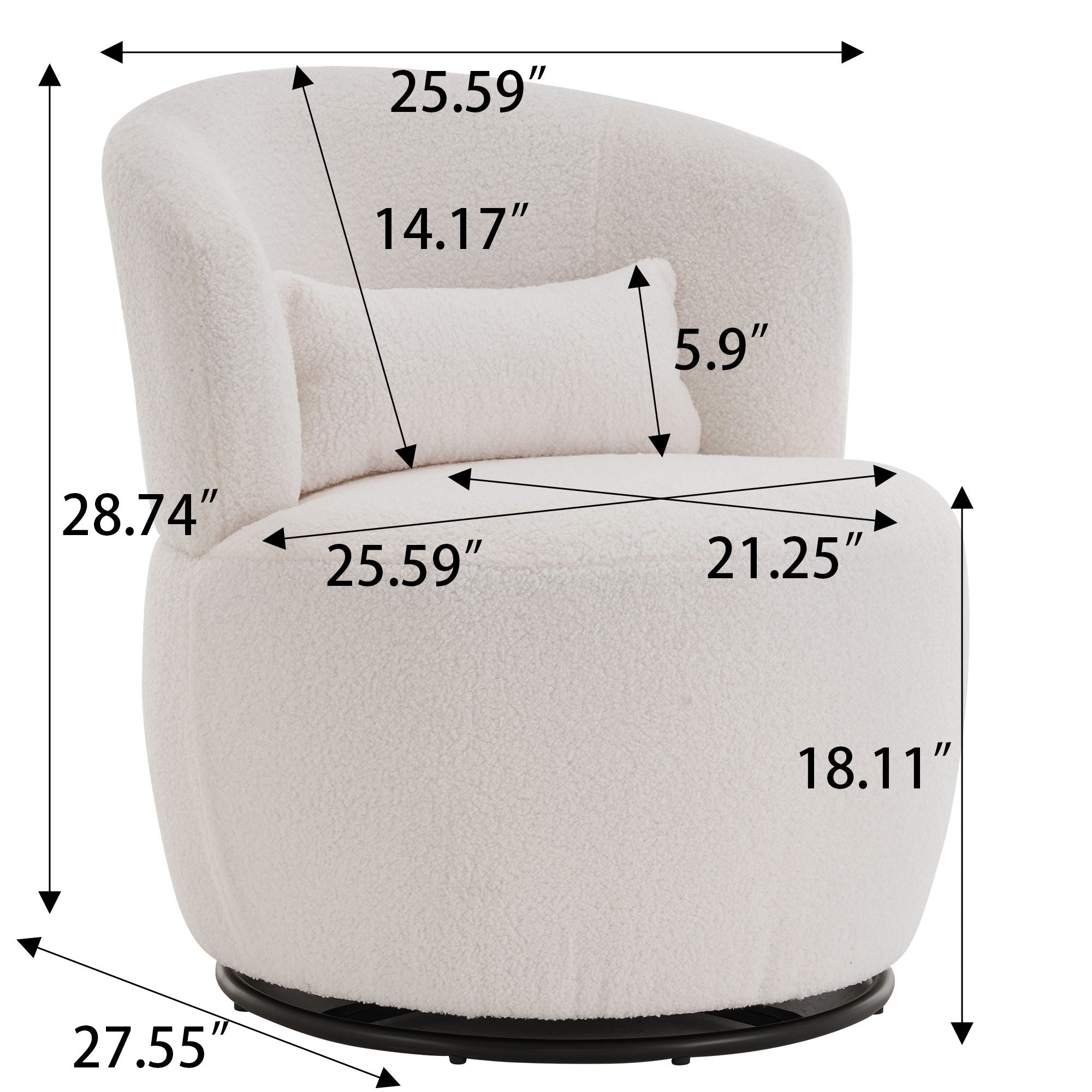 Swivel Accent Chair, Contemporary Round Armchair With 360 Degree Rotation And Metal Base For Living Room Elegance