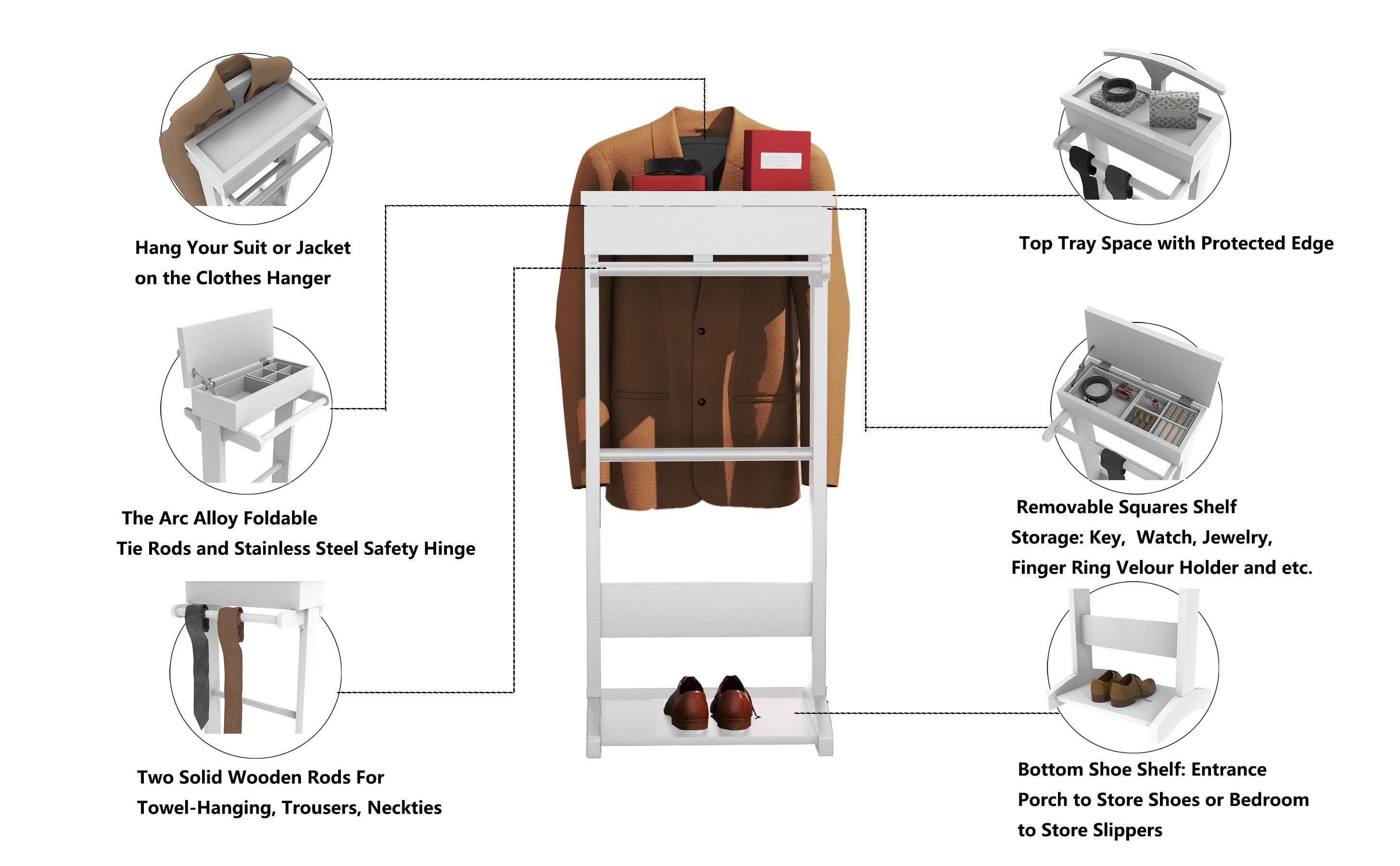 Portable Garment Rack, Clothes Valet Stand With Storage Organizer