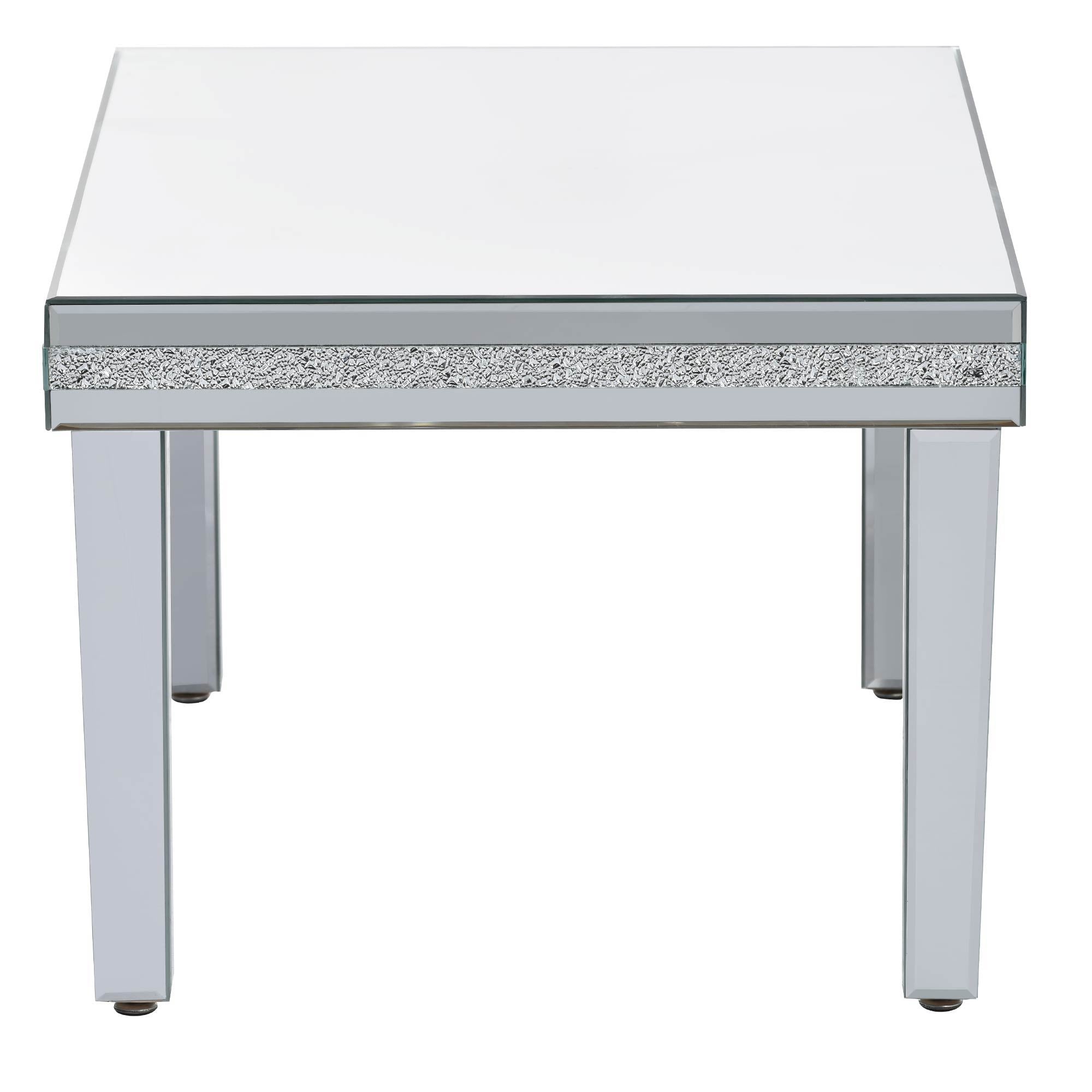 Fashionable Modern Glass MirroredTable With Crystal Design And Adjustable Height Legs