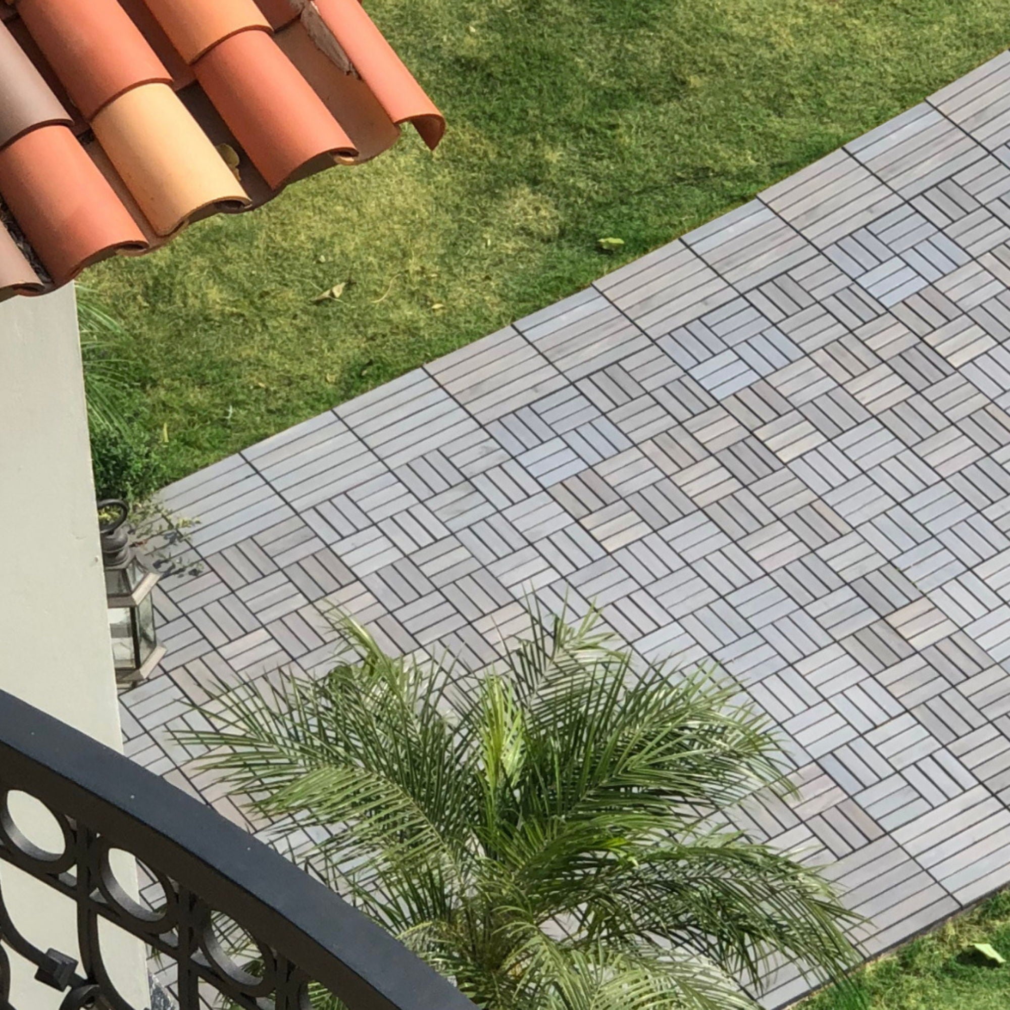 Interlocking Deck Tiles Checker Pattern, Square Acacia Hardwood Outdoor Flooring For Patio, Bancony, Pool Side