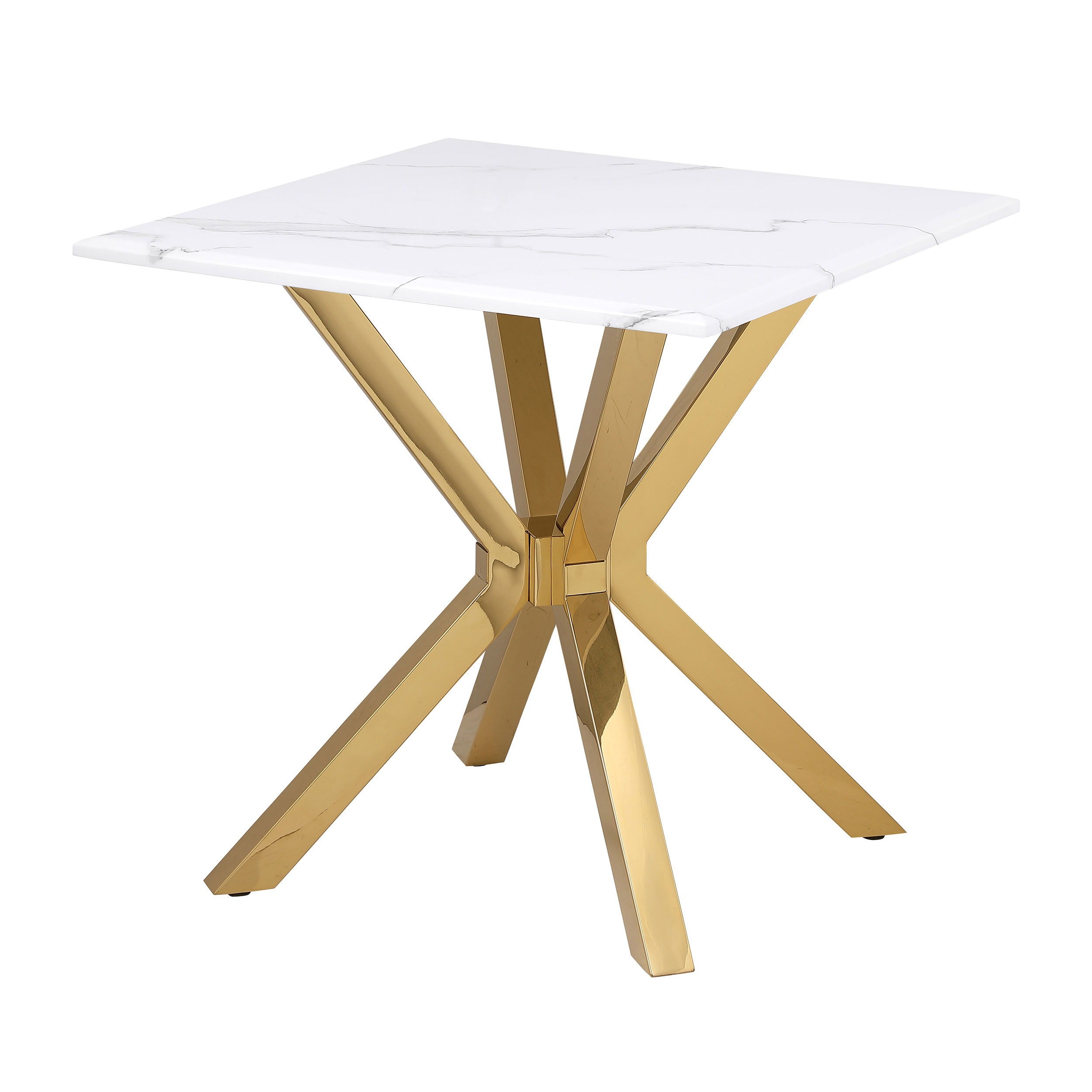 Visalia - Faux Marble Top Stainless Steel End Table - Gold