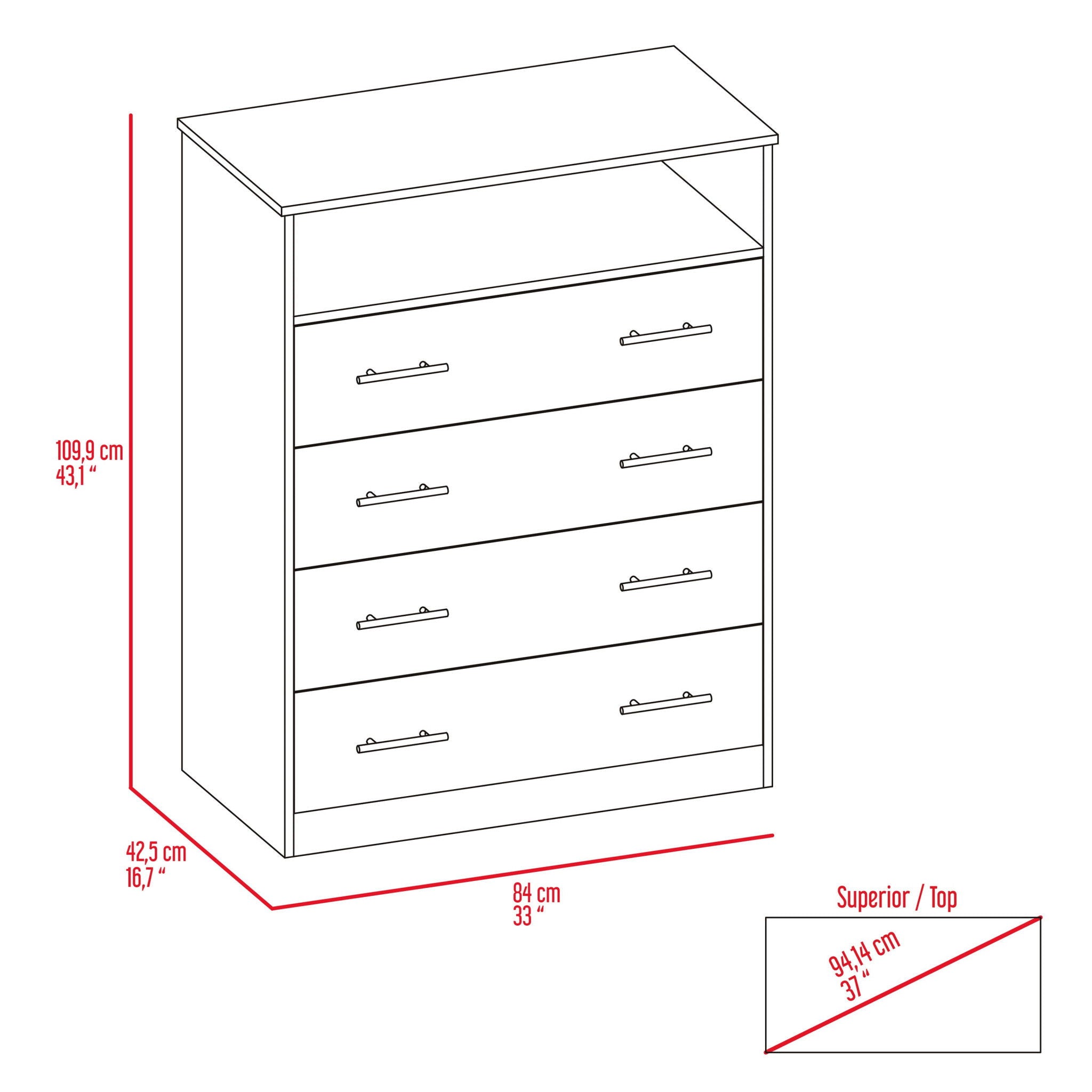 4 Drawer Dresser - White