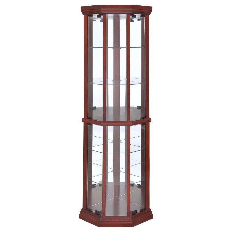 Appledale - 6-Shelf Corner Curio Display Cabinet - Medium Brown by CoasterEssence | Bel Furniture