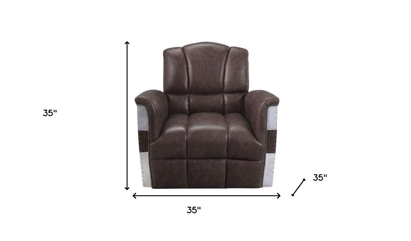 Retro Top Grain Leather And Steel Patchwork Club Chair - Brown