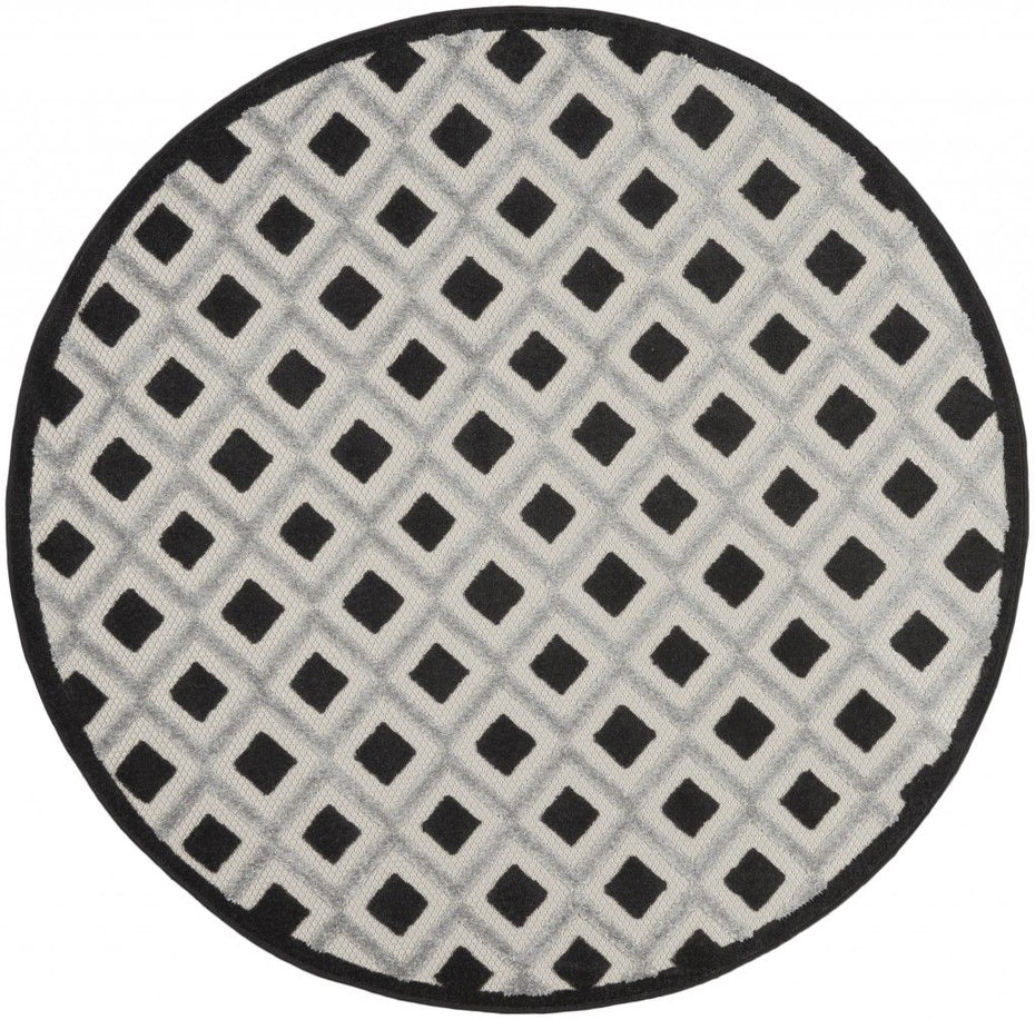 4' Round Round Geometric Indoor / Outdoor Area Rug - Black / White