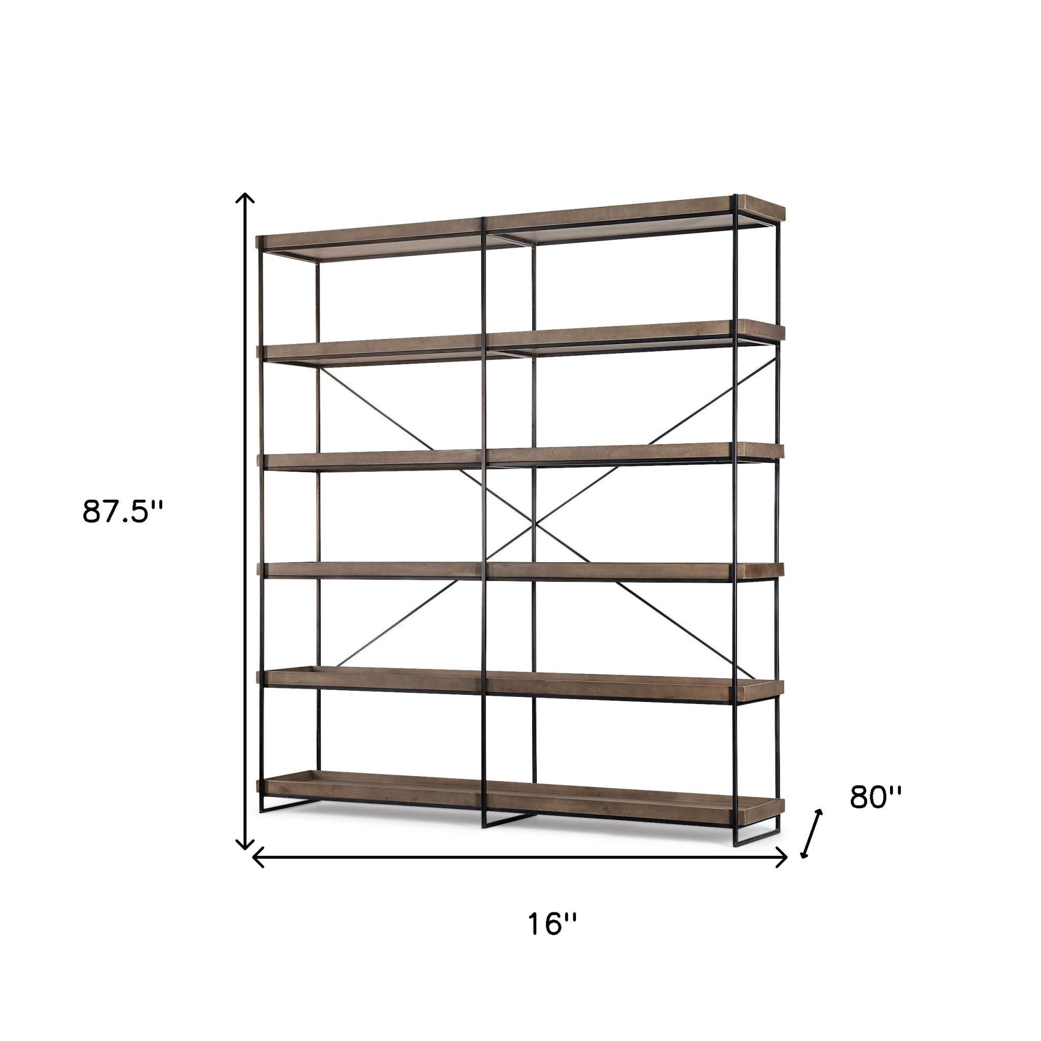 Wood And Iron Shelving Unit With 5 Tray Shelves - Medium Brown