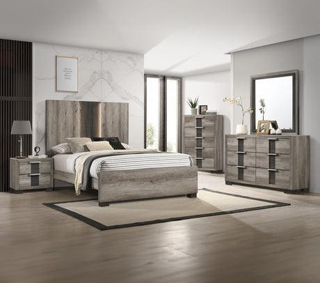 Rangley - Bedroom Set Dark Gray 5 Pc. Bed, Dresser, Mirror, Chest, Nightstand by Crown Mark | Bel Furniture