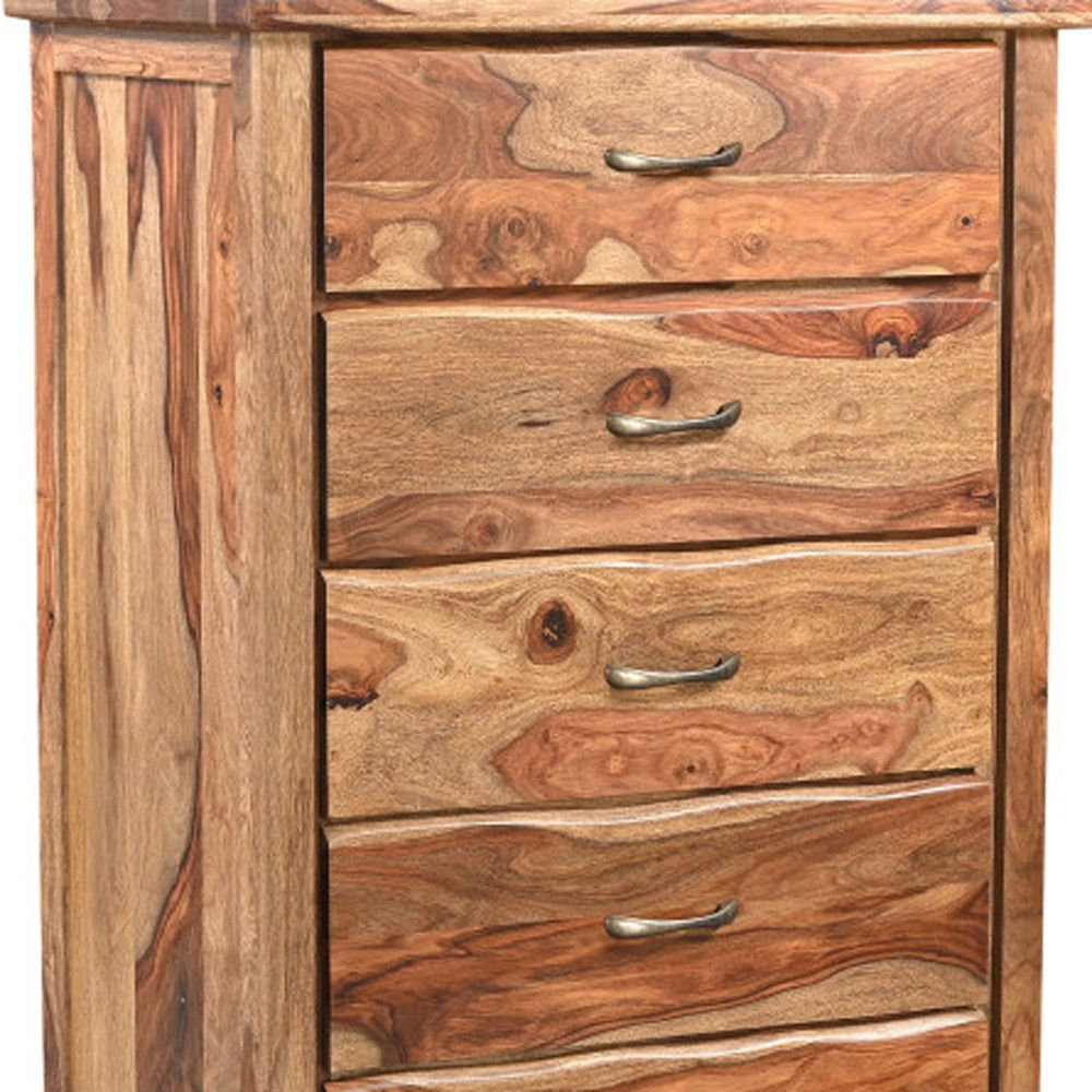 Solid Wood Live Edge Five Drawer Standard Chest - Brown