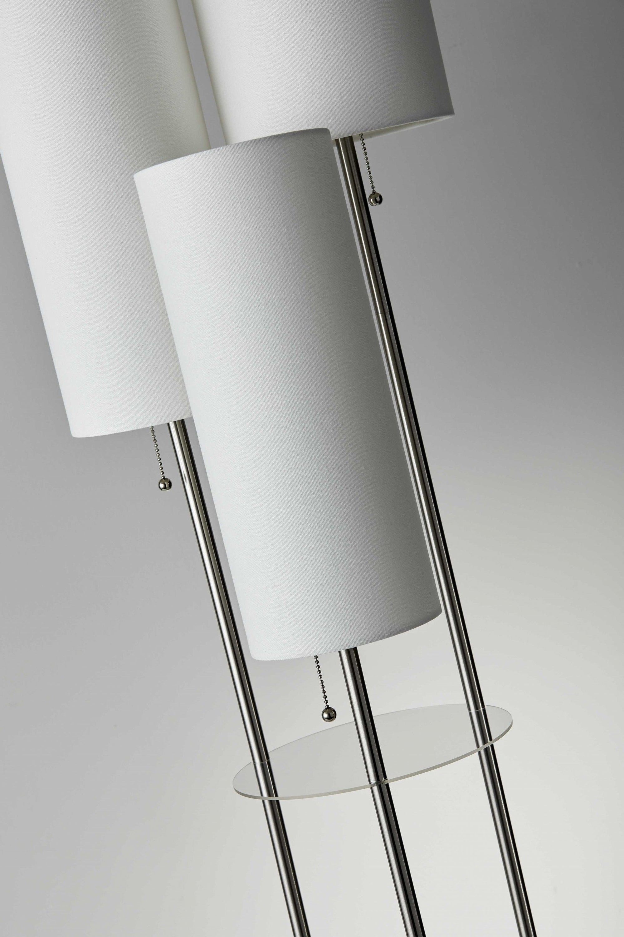 Steel Three Light Floor Lamp With Linen Cylinder Shades - White