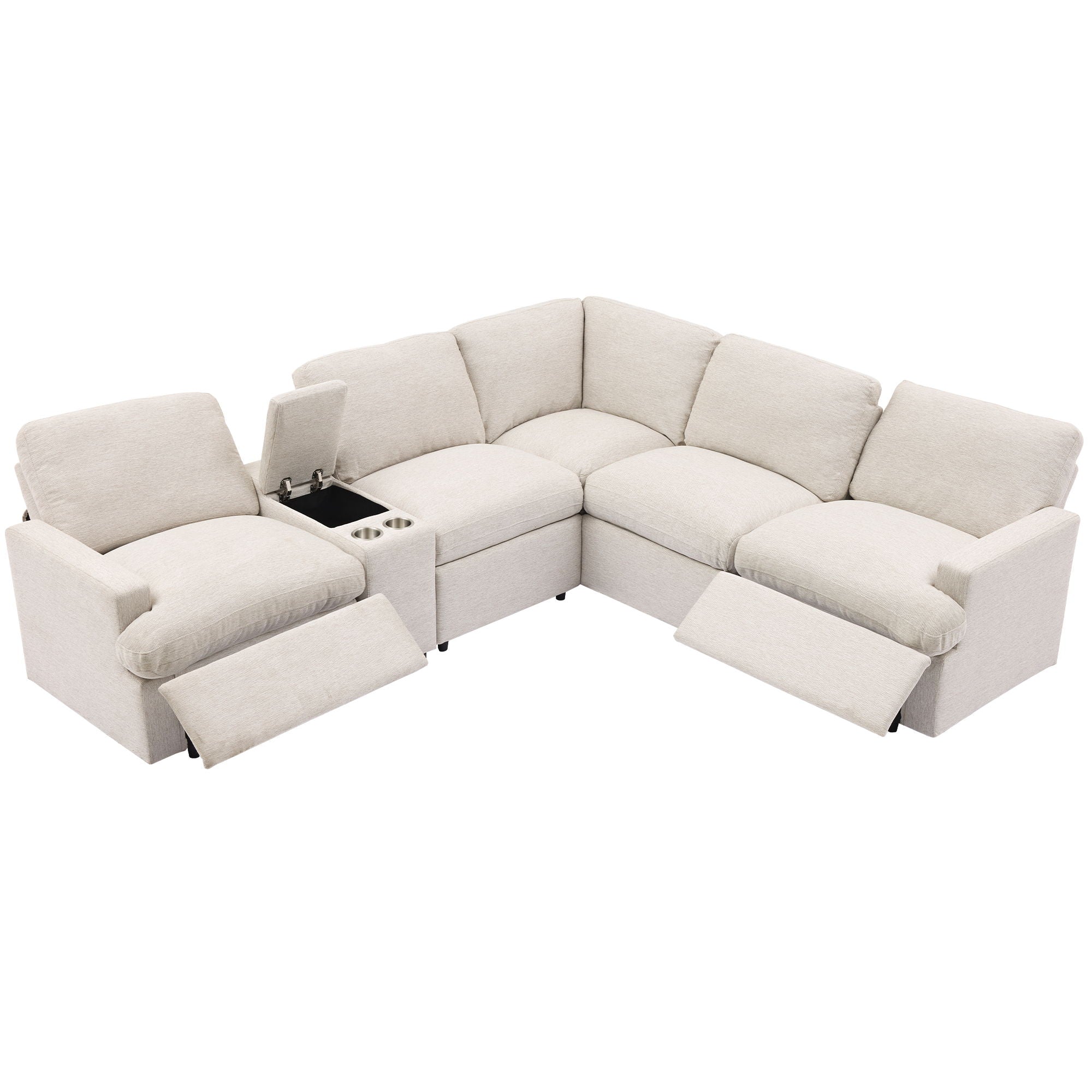 Power Recliner Corner Sofa Home Theater Reclining Sofa Sectional Couches With Storage Box, Cup Holders, USB Ports And Power Socket For Living Room