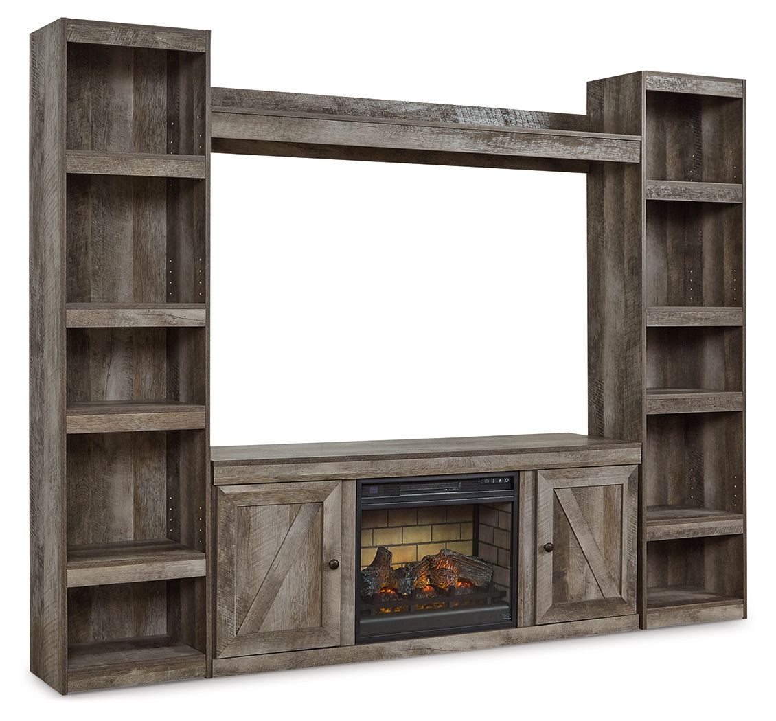 Wynnlow - Entertainment Center With 60" TV Stand Gray 4 Pc. Entertainment Center With TV Stand And Faux Firebrick Fireplace Insert by Signature Design by Ashley® | Bel Furniture