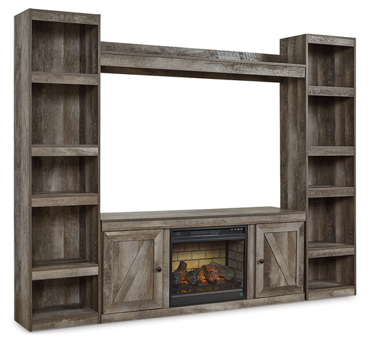 Wynnlow - Entertainment Center With 60" TV Stand Gray 4 Pc. Entertainment Center With TV Stand And Faux Firebrick Fireplace Insert by Signature Design by Ashley® | Bel Furniture