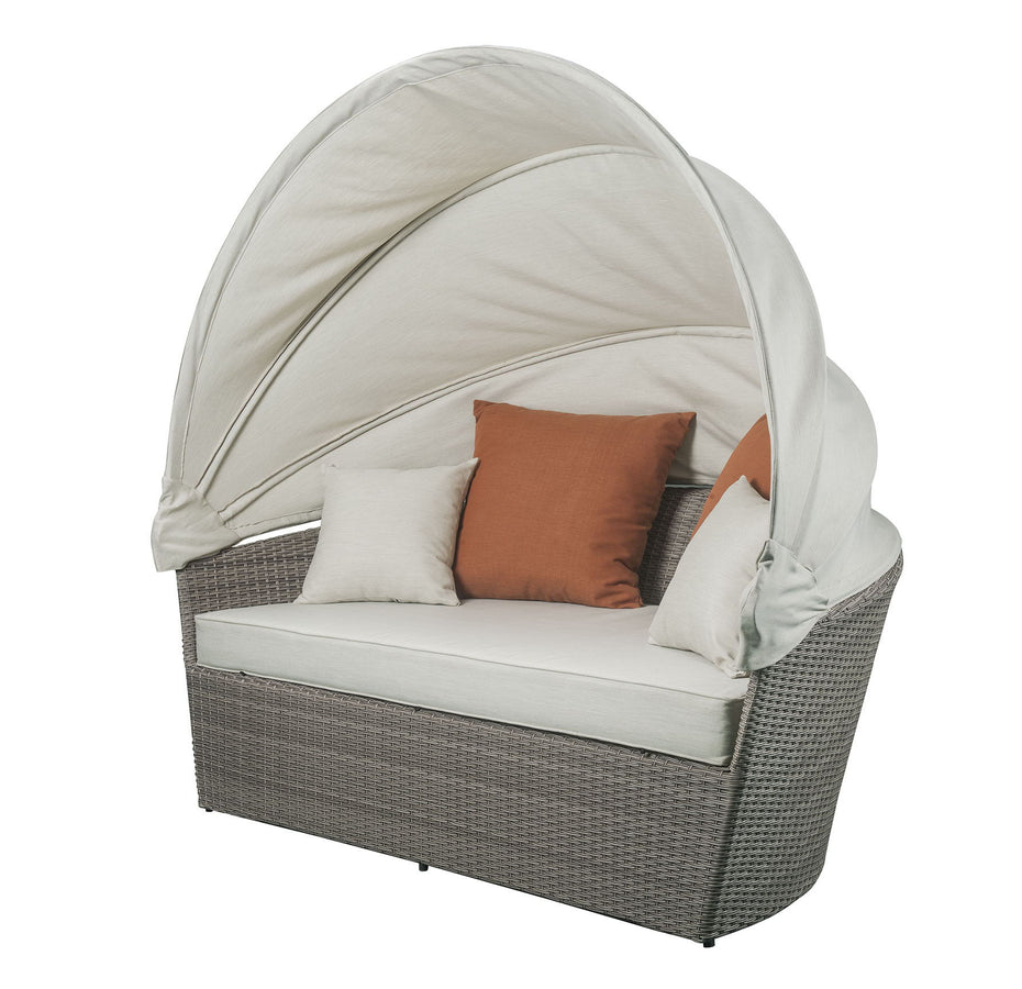 Set Of Two Fabric Wicker Patio Canopy Daybed - Beige / Gray