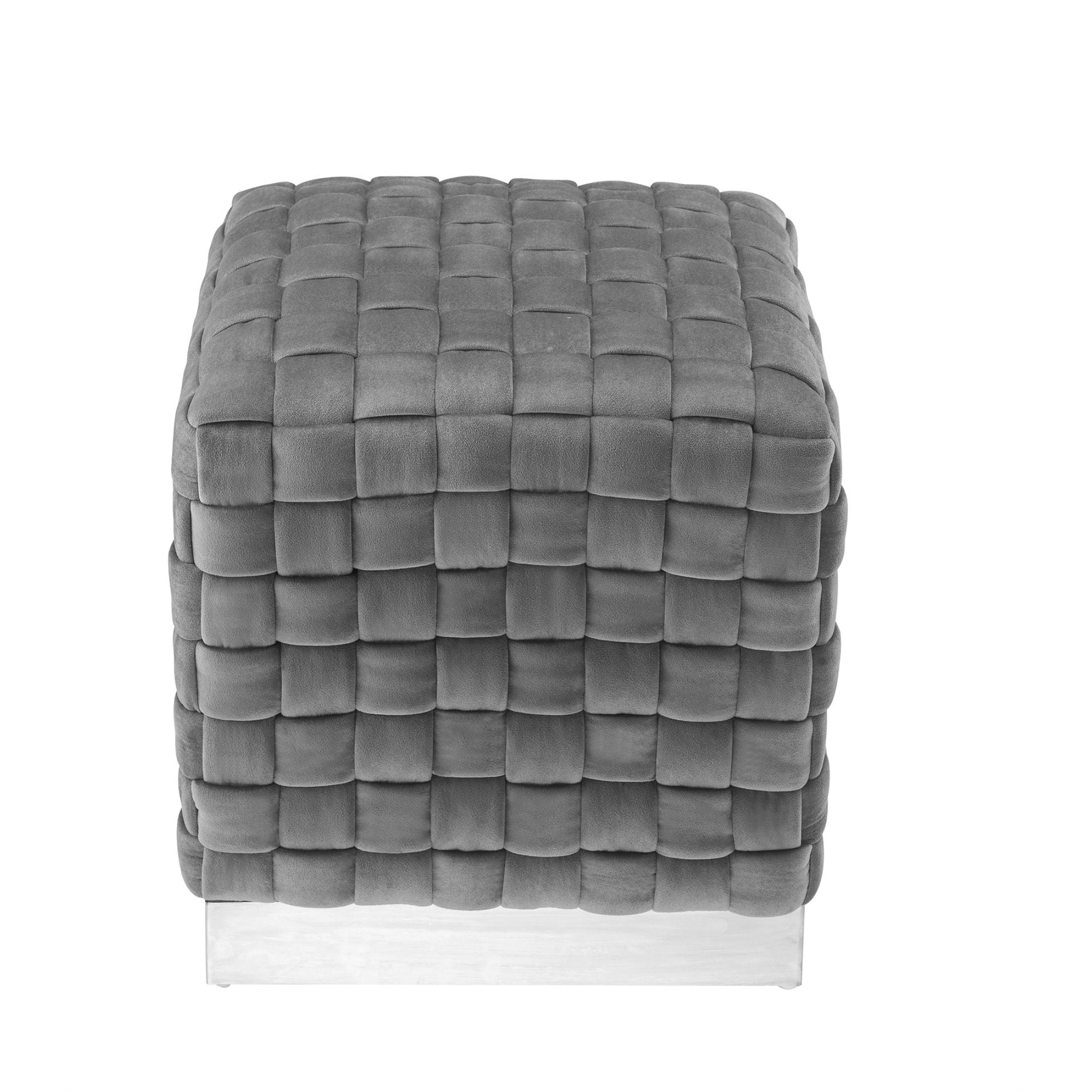 Velvet Ottoman - Gray / Silver