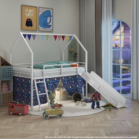 Jack - House Loft Bed With Slide And Curtain Set - view 39