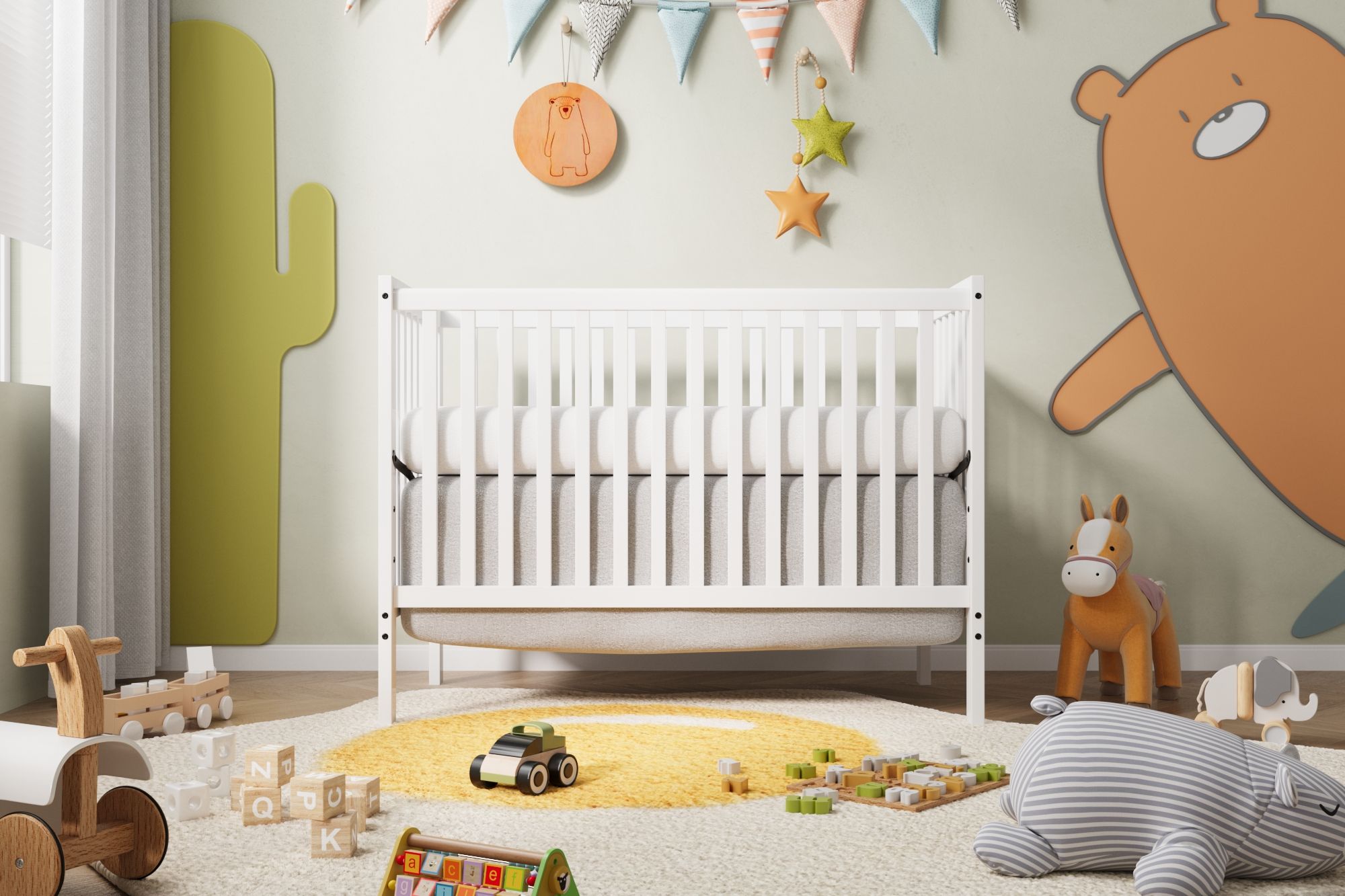 Crib 5 In 1 Convertible, Converts From Baby Crib To Toddler Bed, Fits Standard Full Size Crib Mattress