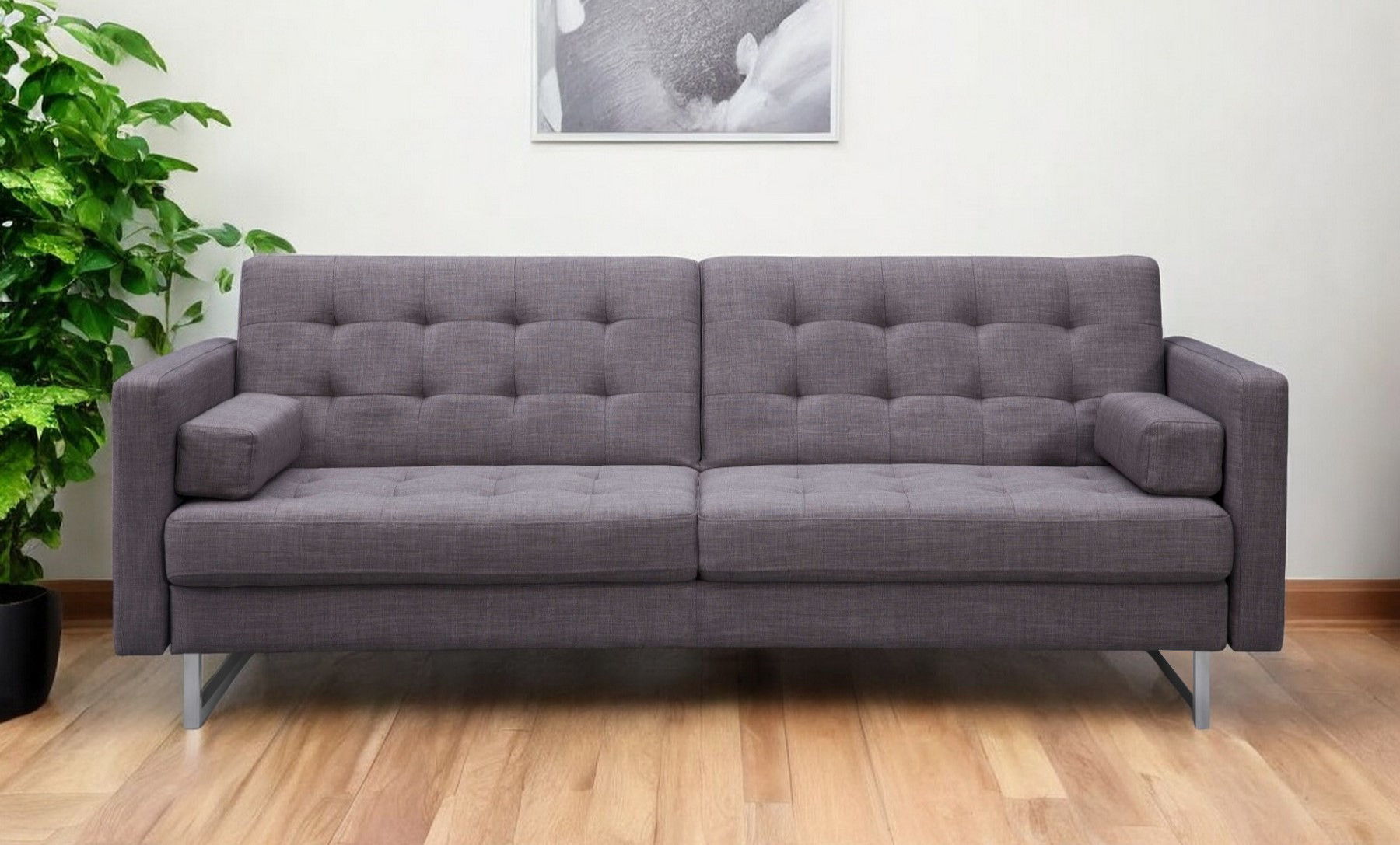 Fabric Sofa With Silver Legs - Gray