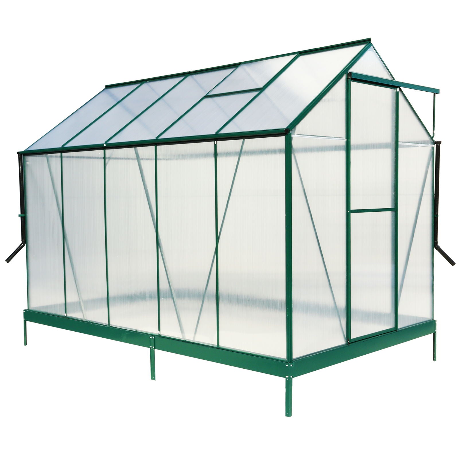 Polycarbonate Greenhouse, Heavy Duty Outdoor Aluminum Walk-In Green House Kit With Rain Gutter, Vent And Door For Backyard Garden