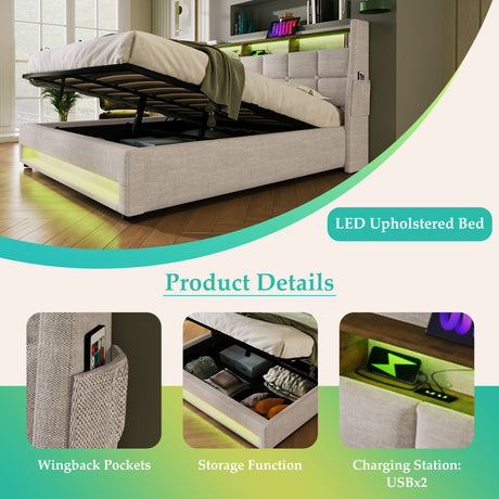 Upholstered Platform Bed With A Hydraulic Storage System, LED And USB Charging (Without Mattress) - view 20