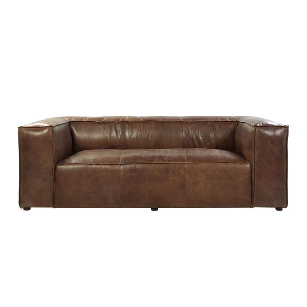 Top Grain Leather Sofa With Black Legs - Brown