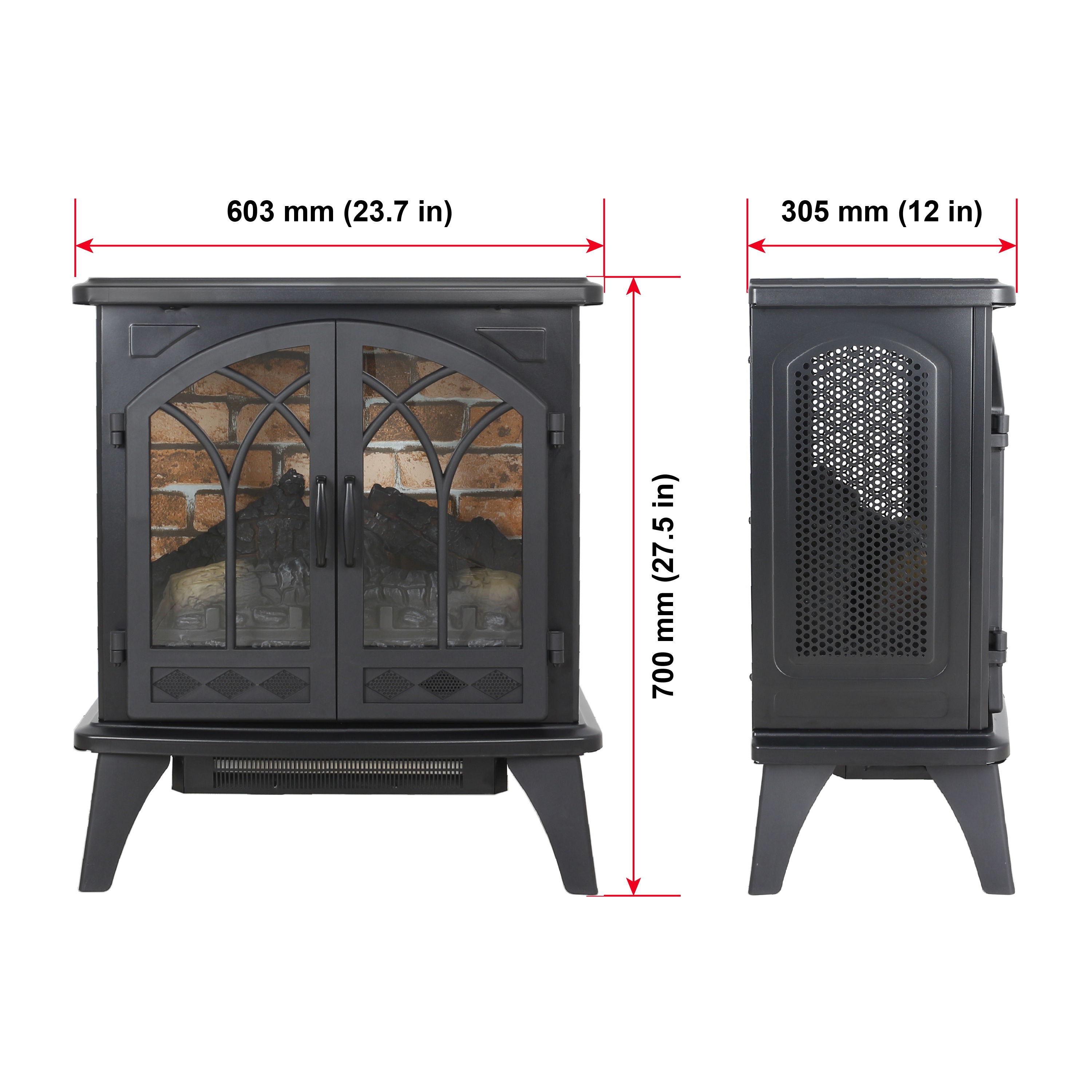 3D Flame Electric Infrared Quartz Fireplace Stove With Remote Control - Antique Black