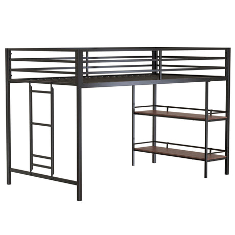 Adam - Junior Twin Loft Bunk Bed With Cinnamon Wood Shelf - Black by House & Home Furniture | Bel Furniture