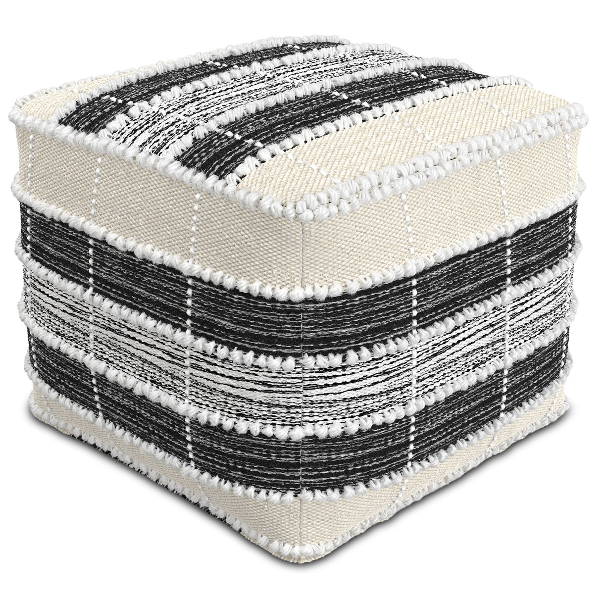 Barley - Square Pouf - White / Beige / Black by Simpli-Home | Bel Furniture