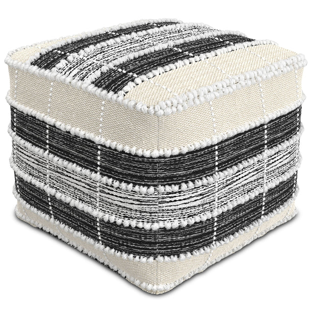 Barley - Square Pouf - White / Beige / Black by Simpli-Home | Bel Furniture