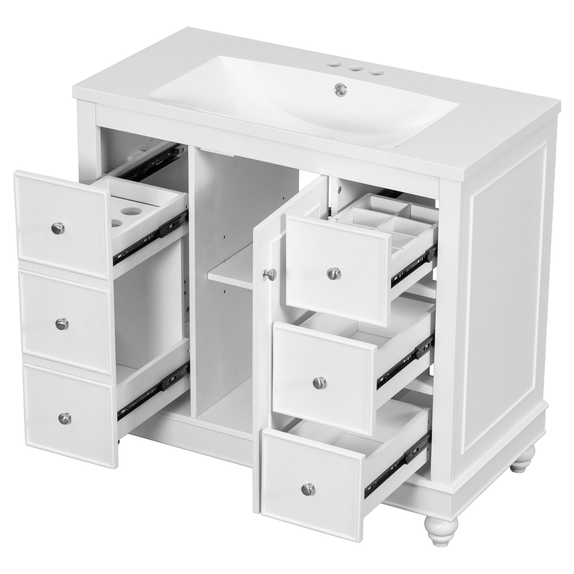 Contemporary Bathroom Vanity Cabinet, 4 Drawers & 1 Cabinet Door, Multipurpose Storage, Resin Integrated Sink, Adjustable Shelves, Solid Wood Frame With MDF