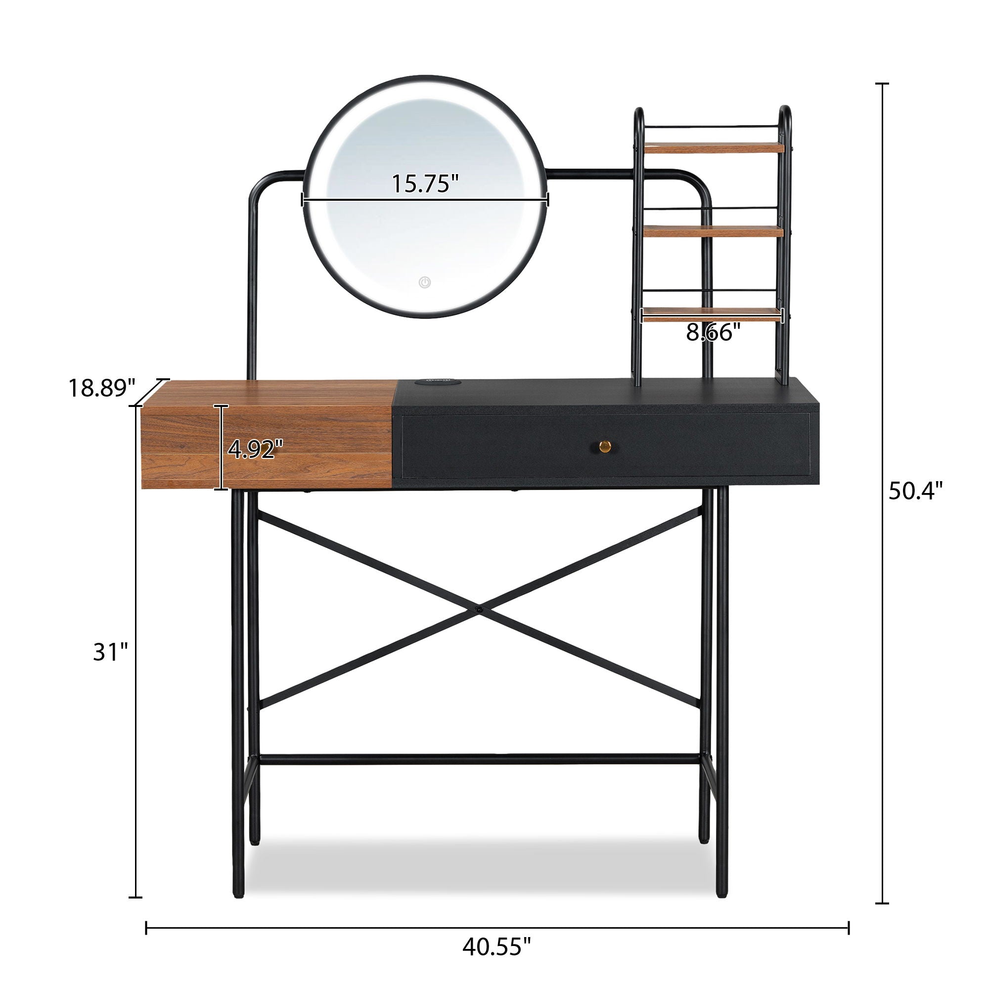 Makeup Vanity Desk With 3-Mode Lighted Mirror & Wireless Charging Station, Vanity Table With Drawer & 3 Open Shelves For Ample Storage Space, Dressing Table For Bedroom