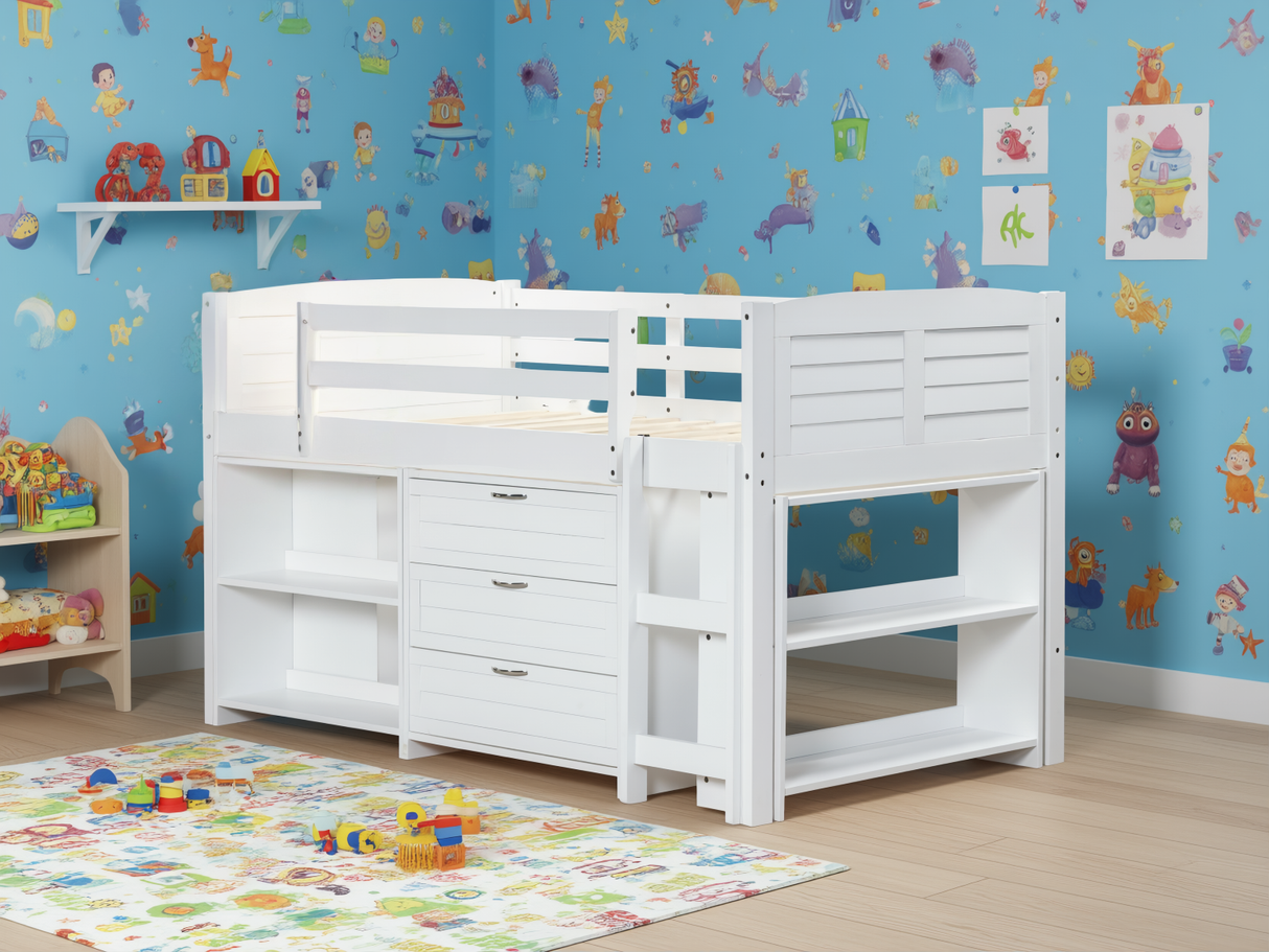 5-Piece Twin-Size Loft Storage Bed with Shelves