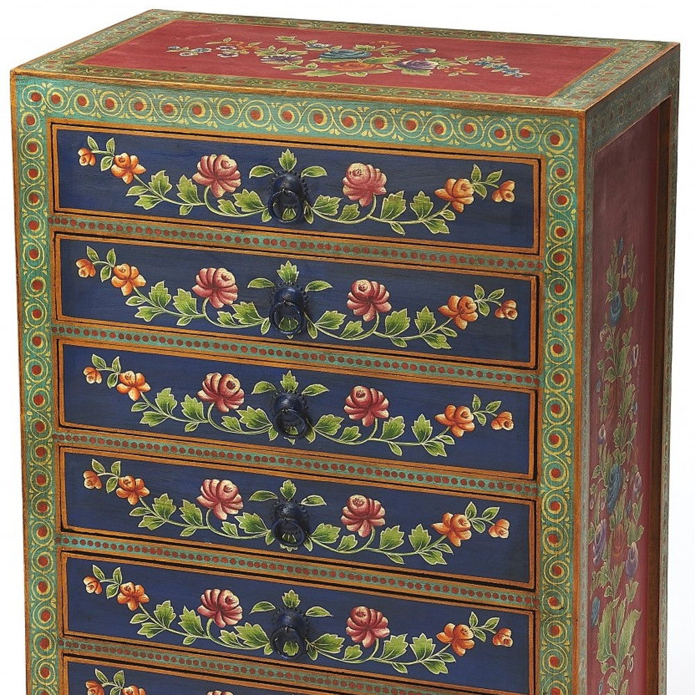 Solid Wood Seven Drawer Standard Chest - Blue / Green