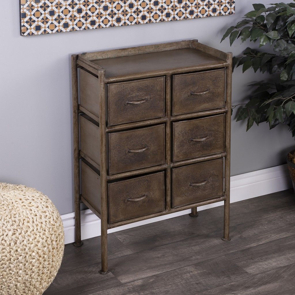 Metal Six Drawer Chest - Bronze