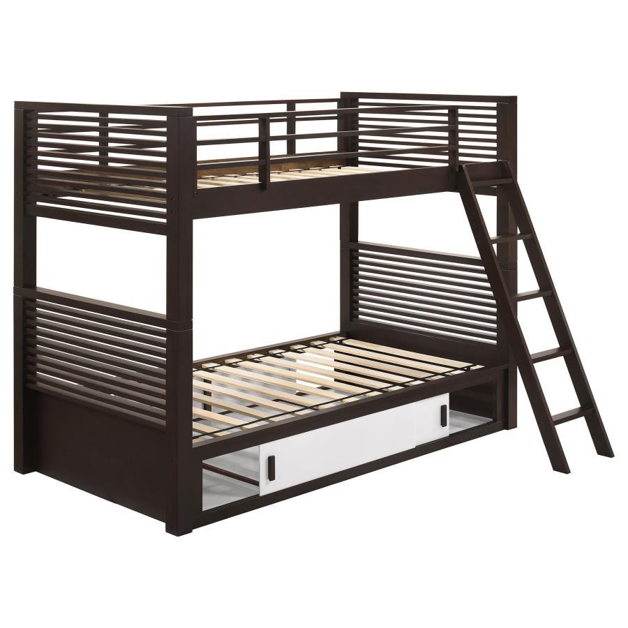 Oliver - Wood Twin Over Twin Bunk Bed - Java