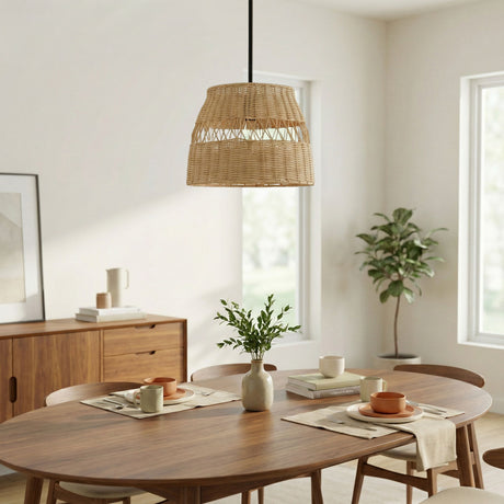Essence - Single Lights Pendant With Shade - Black / Rattan - view 6