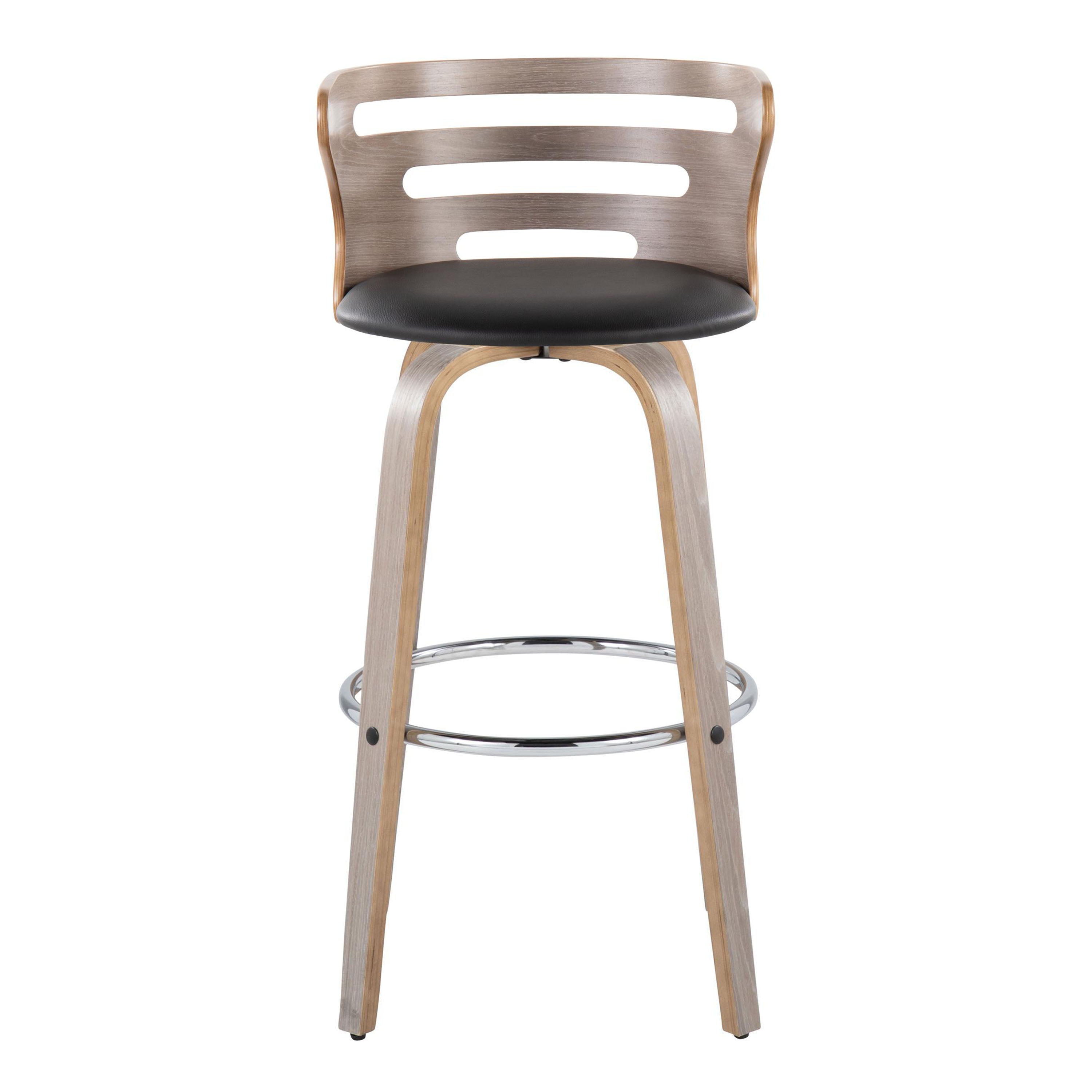 Cosini - Mid Century Modern Fixed Height, Barstool With Swivel With Round Footrest (Set of 2)