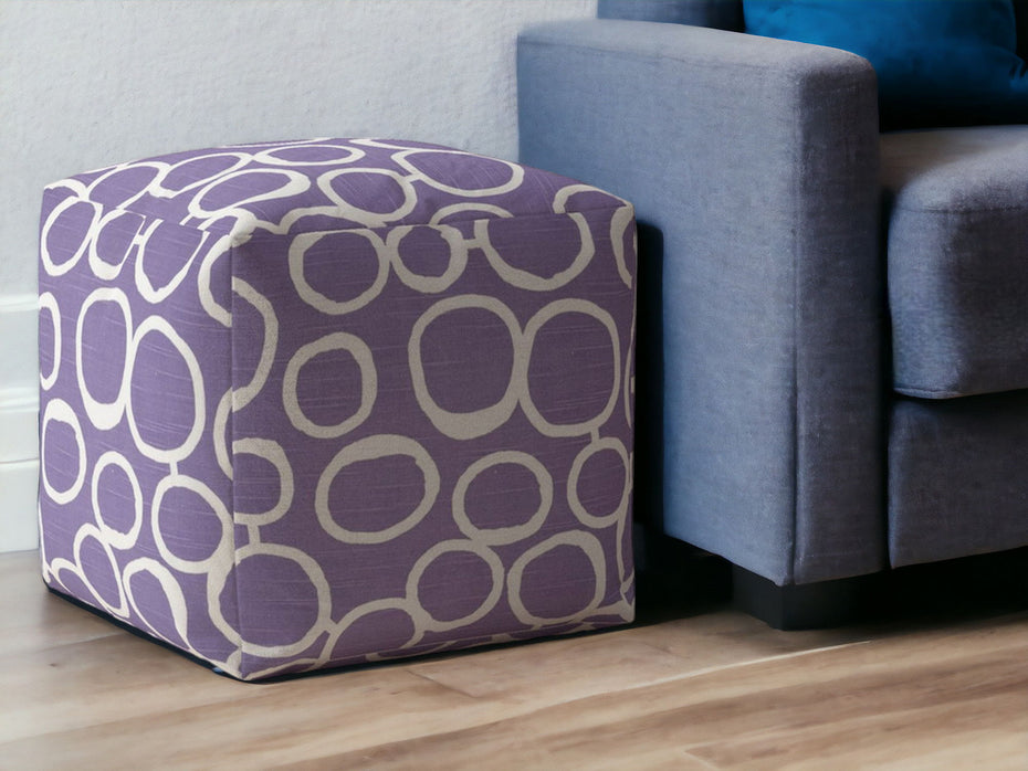 Cotton Abstract Pouf Ottoman - Purple / White