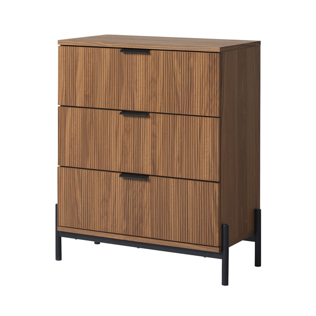 Mid-Century 3 Drawer Chest With Reeded Drawer Fronts Light Brown by Walker Edison | Bel Furniture