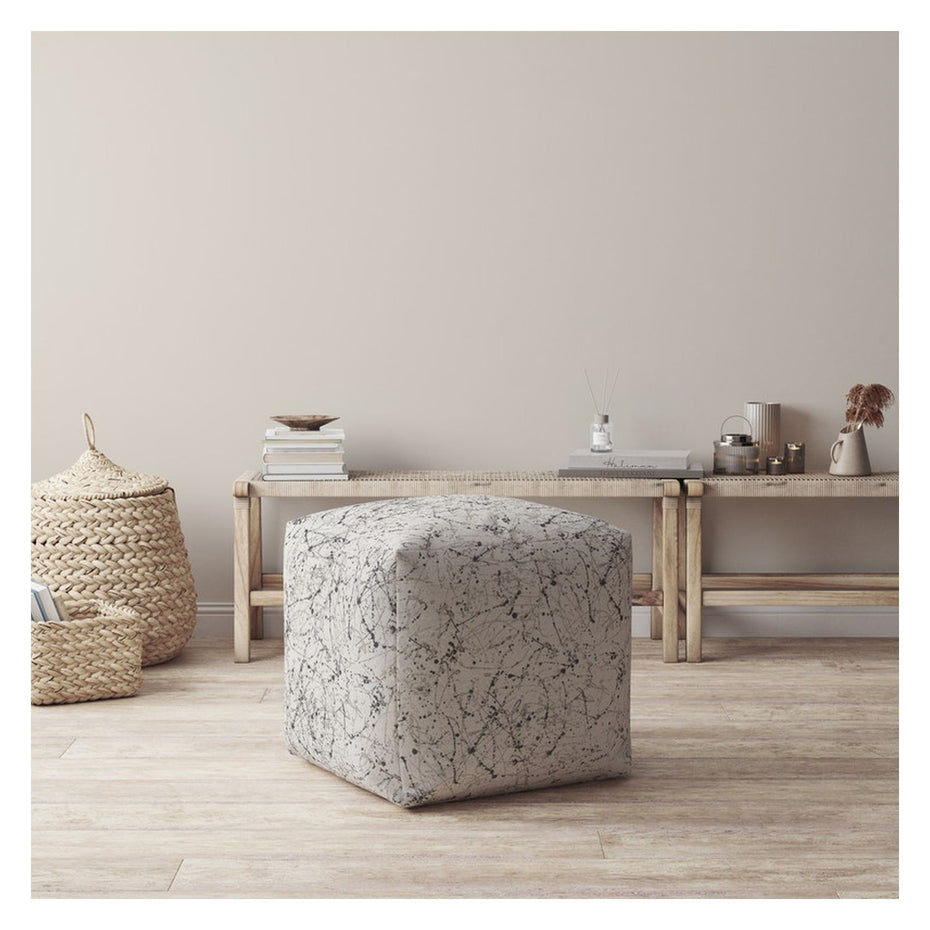 Cotton, Abstract Pouf Cover - Beige