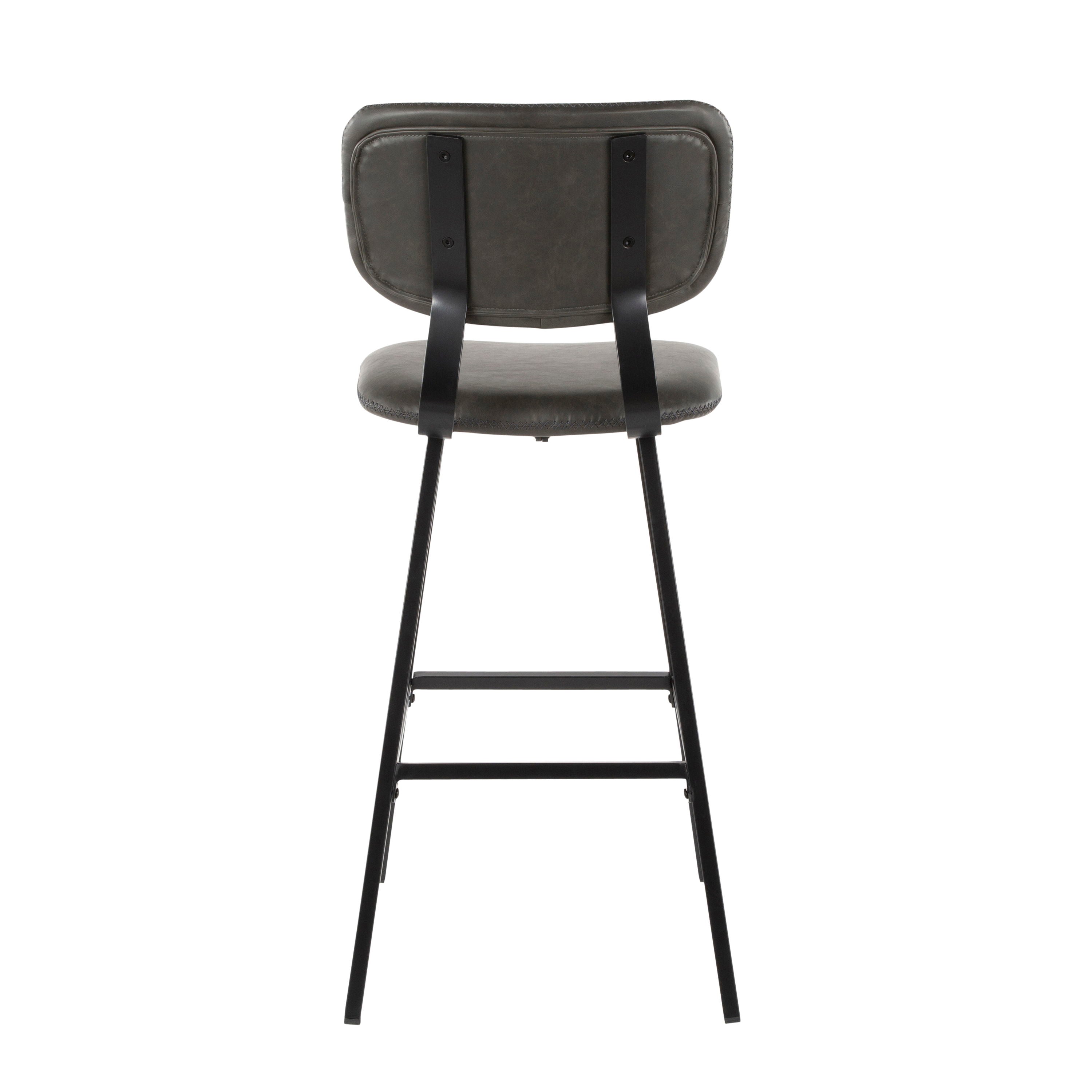 Foundry - Contemporary Barstool Zig Zag Stitching (Set of 2) - Black / Gray