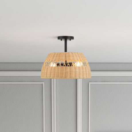 Twinkle - Double Lights Semi Flush With Shade - Black / Rattan by Ashcroft Furniture | Bel Furniture
