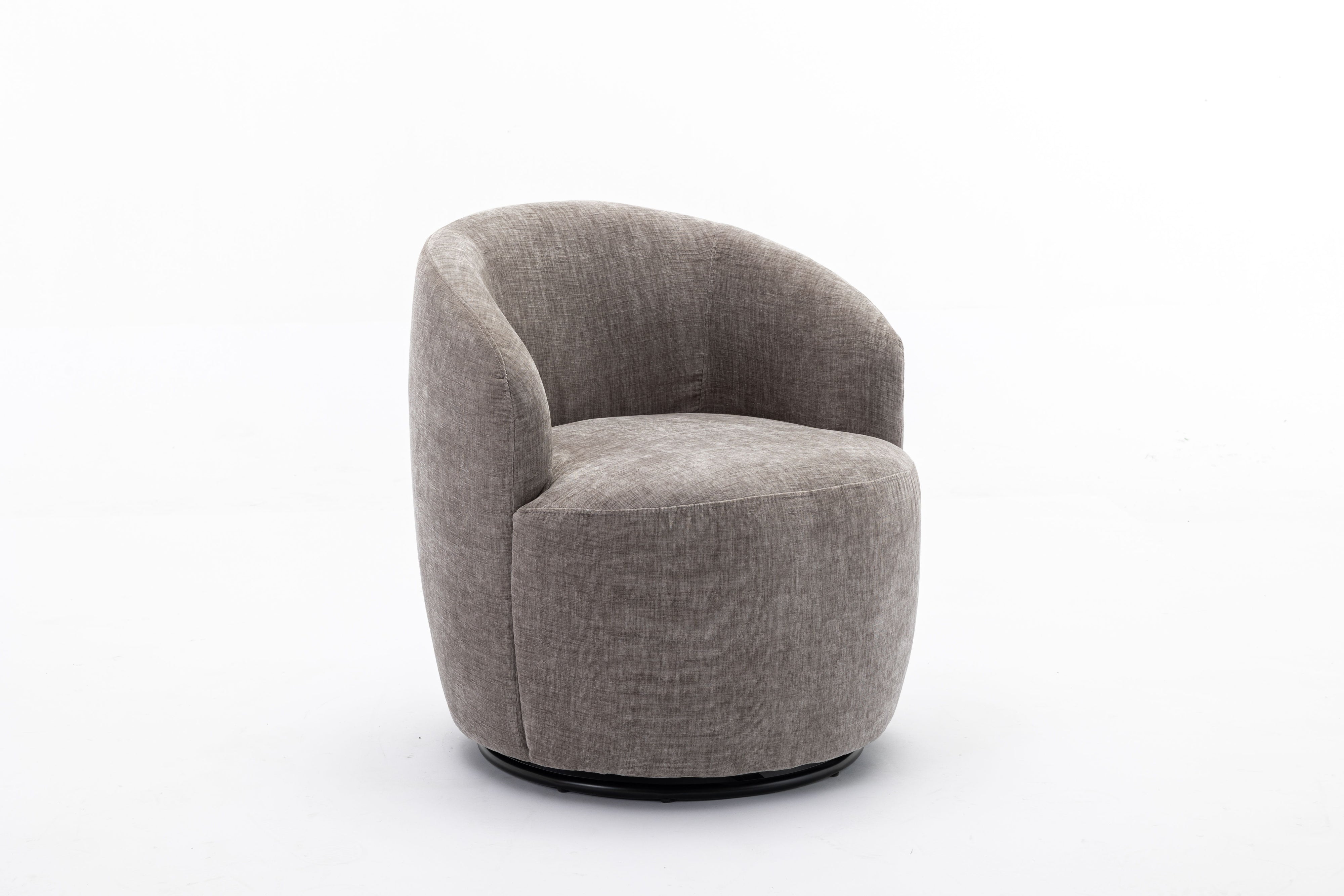 Chenille Fabric Swivel Accent Armchair Barrel Chair With Powder Coating Metal Ring